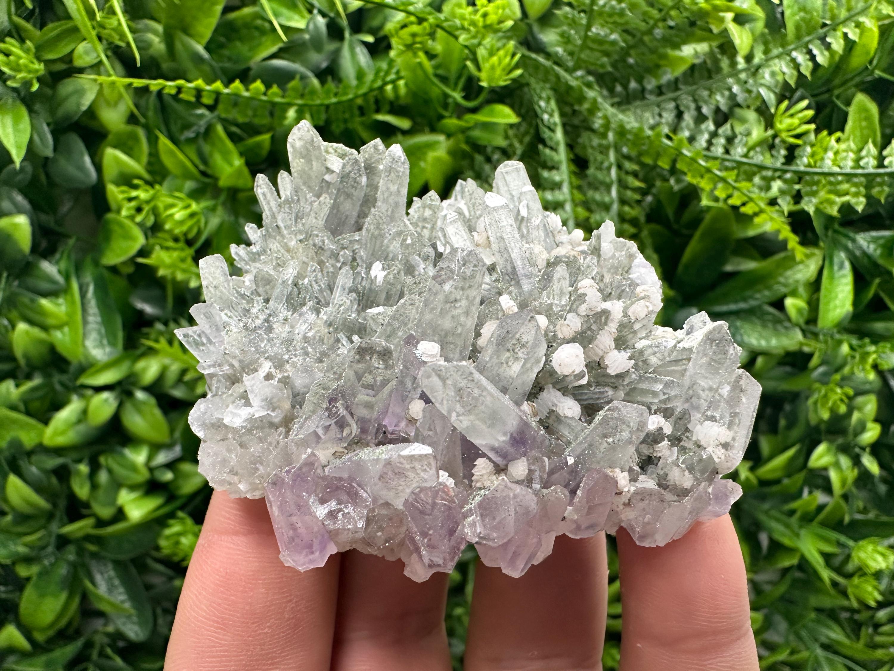 Amethyst Calcite Quartz Cluster, Chlorite Inclusions, Djurcovo Mineral Specimen