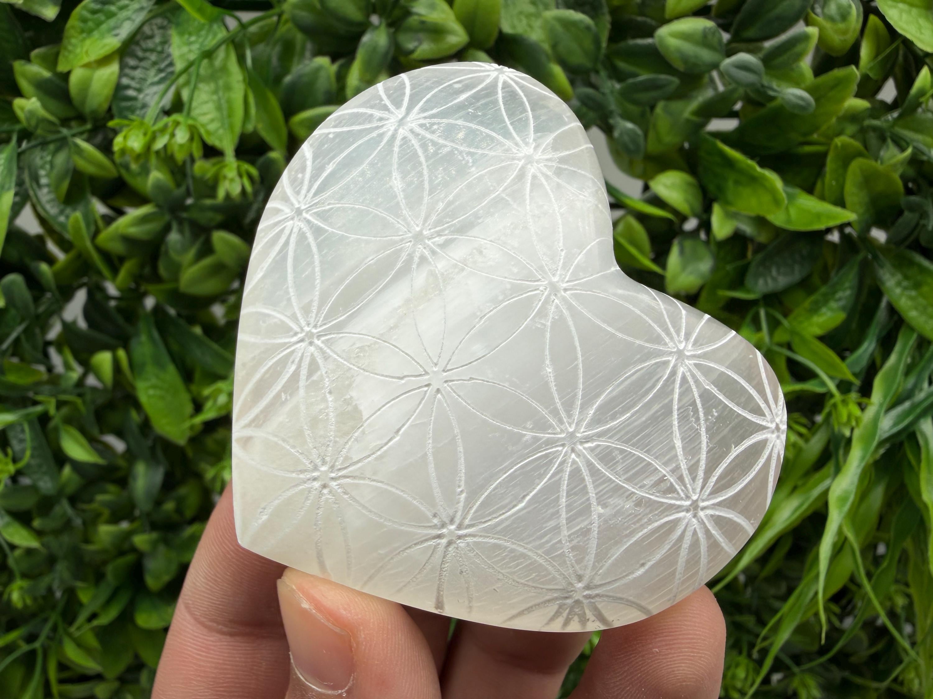 Selenite Heart with Flower of Life Selenite Charging Plate Crystal Charging Dish Sacred Geometry Crystal Reiki Healing Spiritual Altar Decor