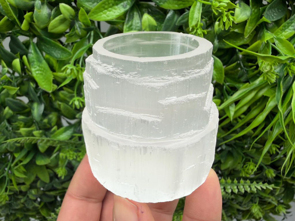 Selenite Candle Holder – Natural Crystal Decor, Energy Cleansing, Spiritual Home Accent