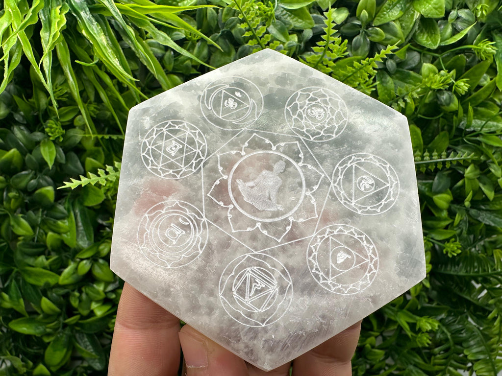 Selenite 7 Chakra Healing Disk: Spiritual Meditation Crystal (10/10 cm)