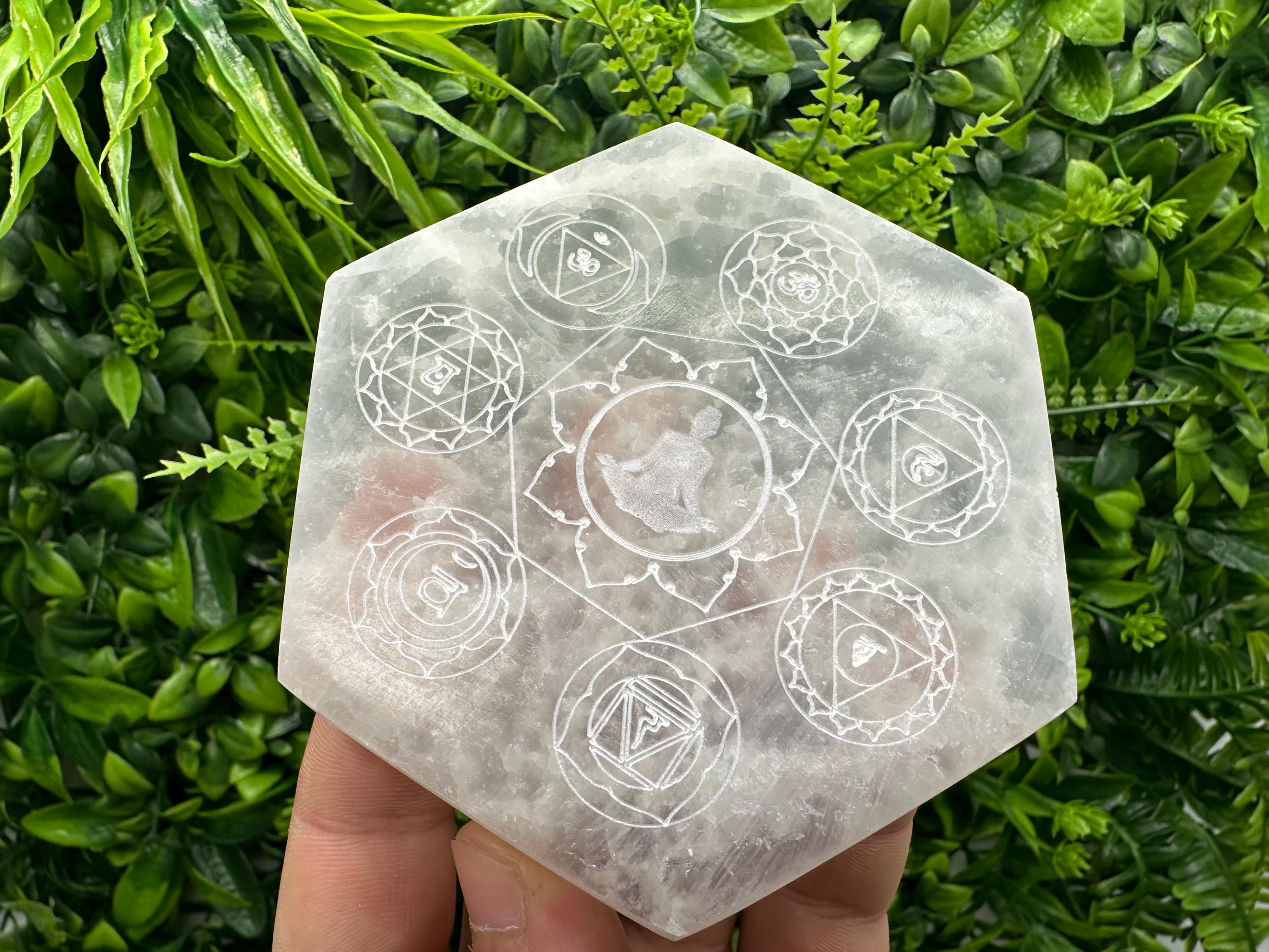 Selenite 7 Chakra Healing Disk: Spiritual Meditation Crystal (10/10 cm)