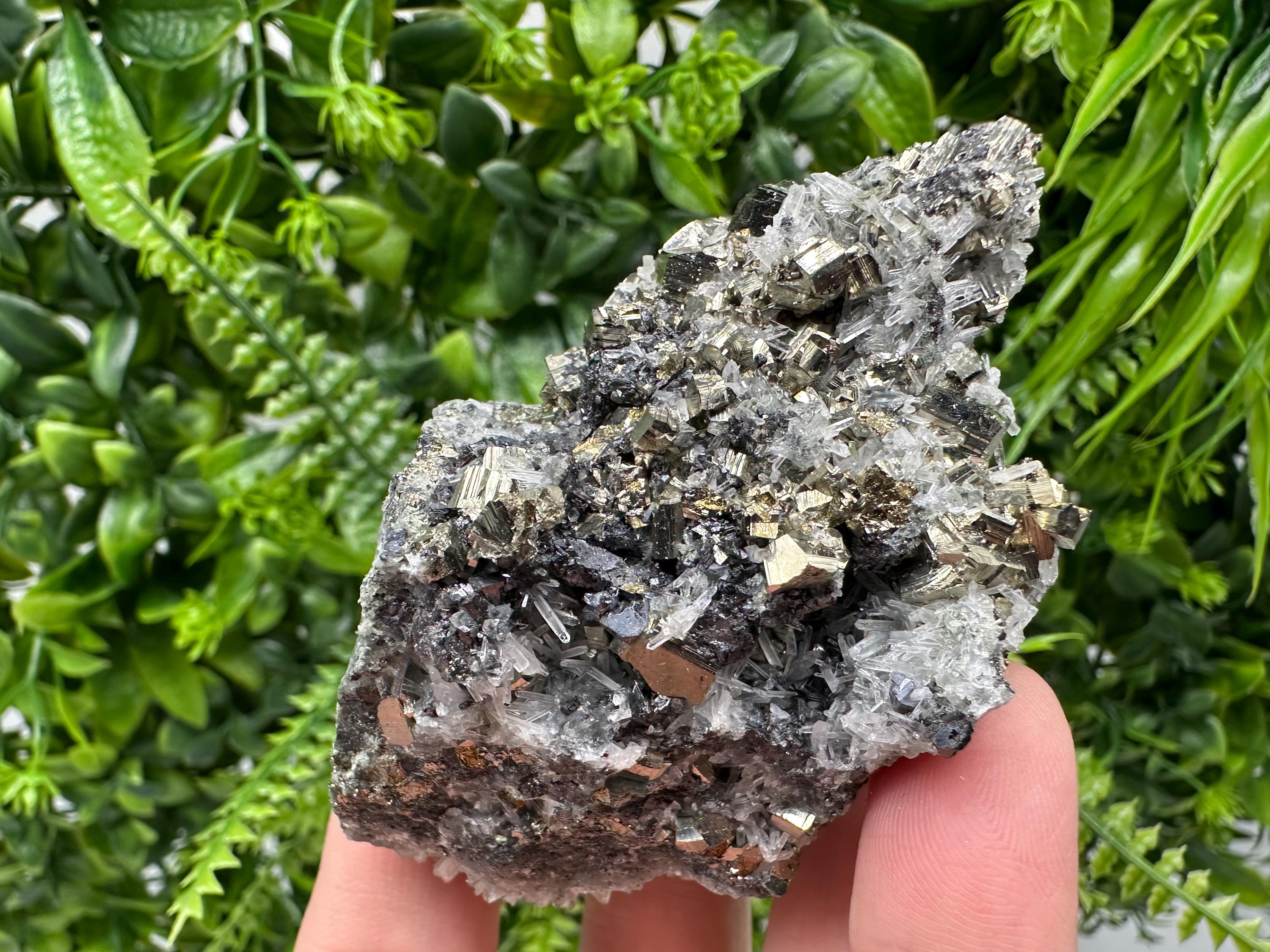 Pyrite on Green Quartz Specimen: Borieva Mine Mineral Decor