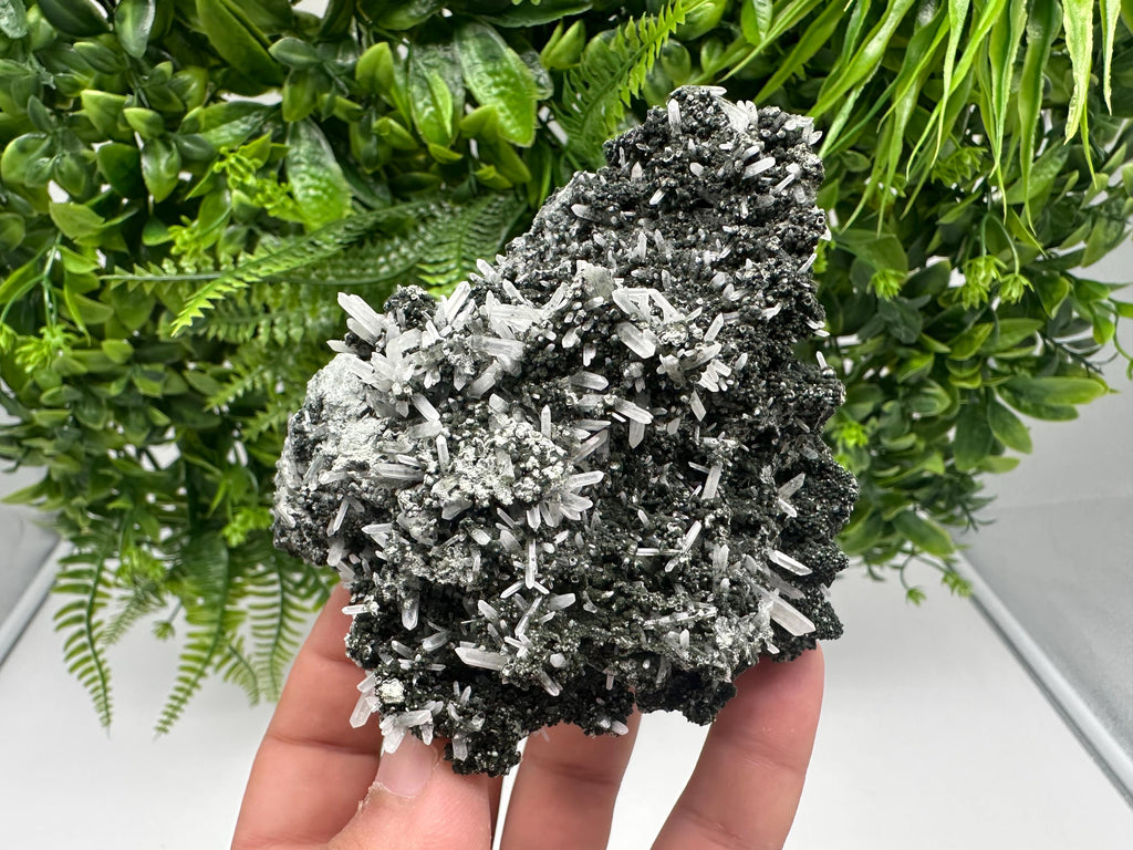 Quartz Crystal with Calcite and Chlorite, Borieva Mine, Bulgaria