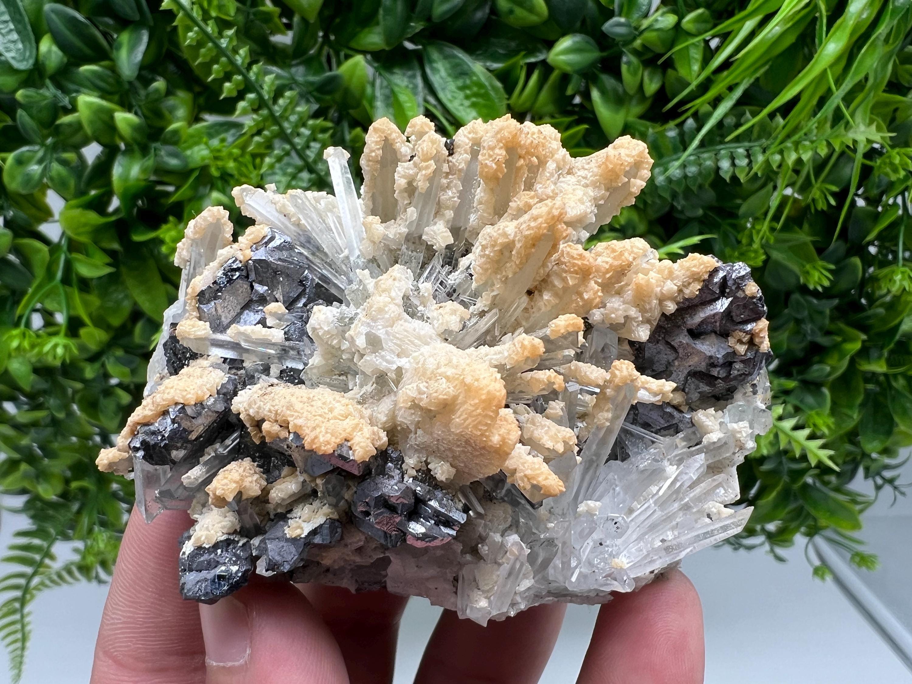 Collected Skeletal GALENA,Sphalerite,Quartz,Calcite from Krushev dol mine,Madan,Bulgaria,natural,collectible mineral specimen home decor
