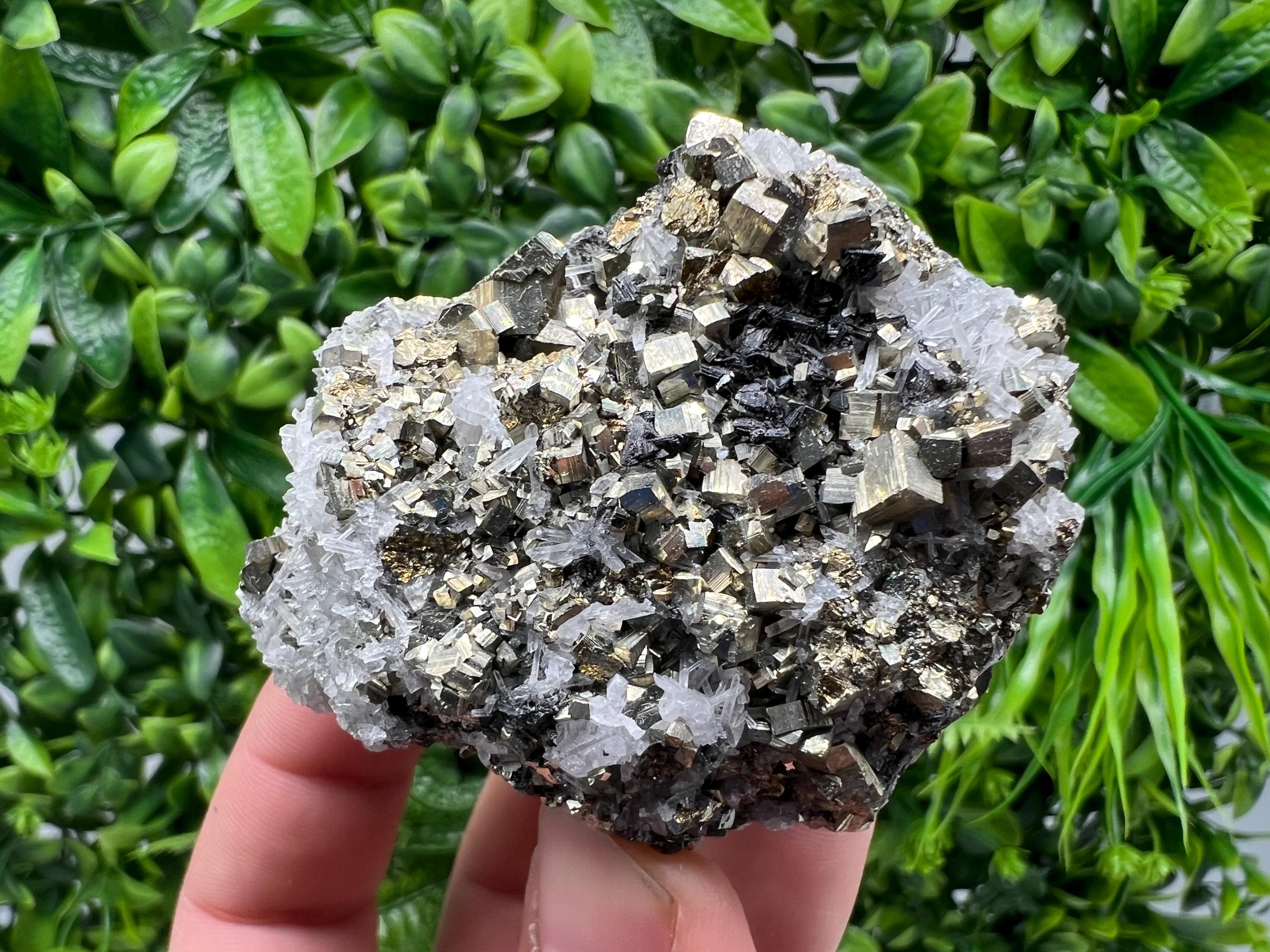 Wonderful Rainbow Pyrite on Quartz whit Oxide,natural minerals souvenir crystal,home decor,collection stone,rare minerals,Borieva Bulgaria