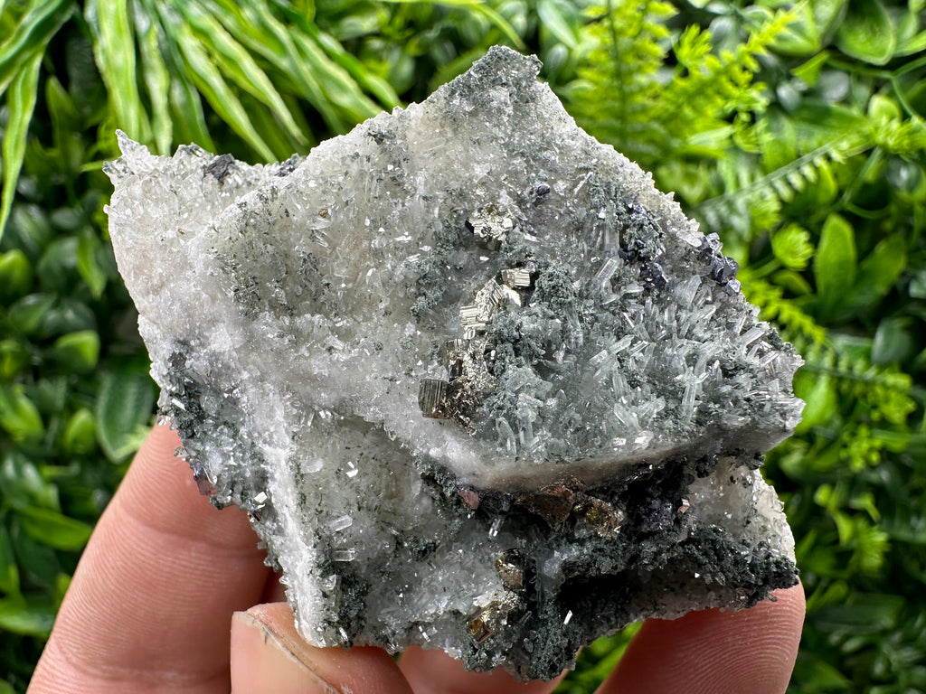 Pyrite on Green Quartz Mineral Specimen, Borieva Mine Bulgaria