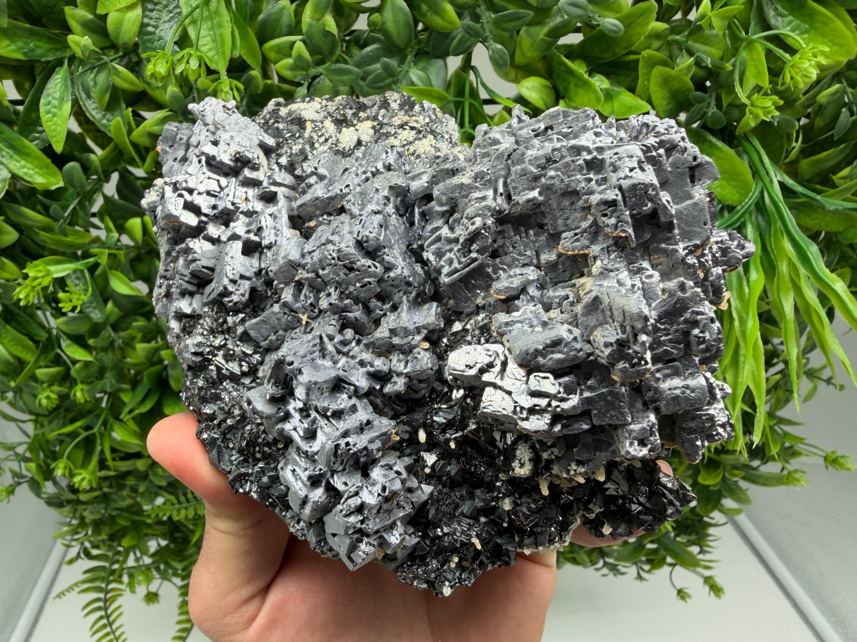 Natural Shiny Galena Cluster with Siderite and Quartz, Bulgaria Mine Specimen