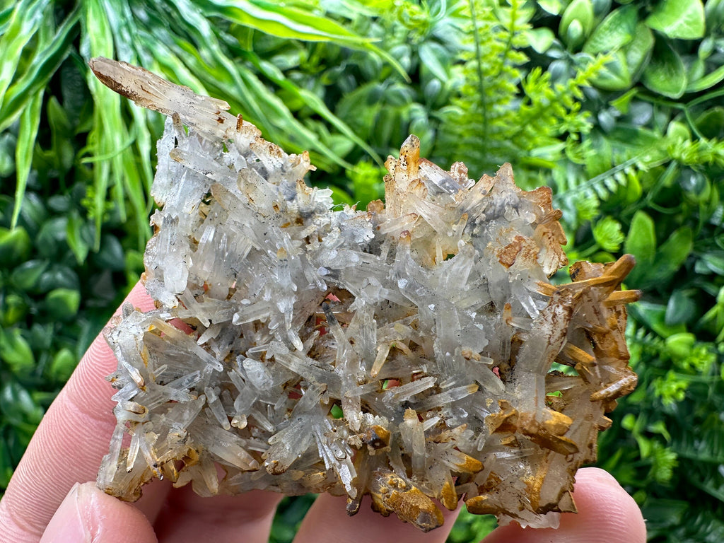Quartz Crystal Cluster with Limonite, Iron Oxide Mineral Specimen