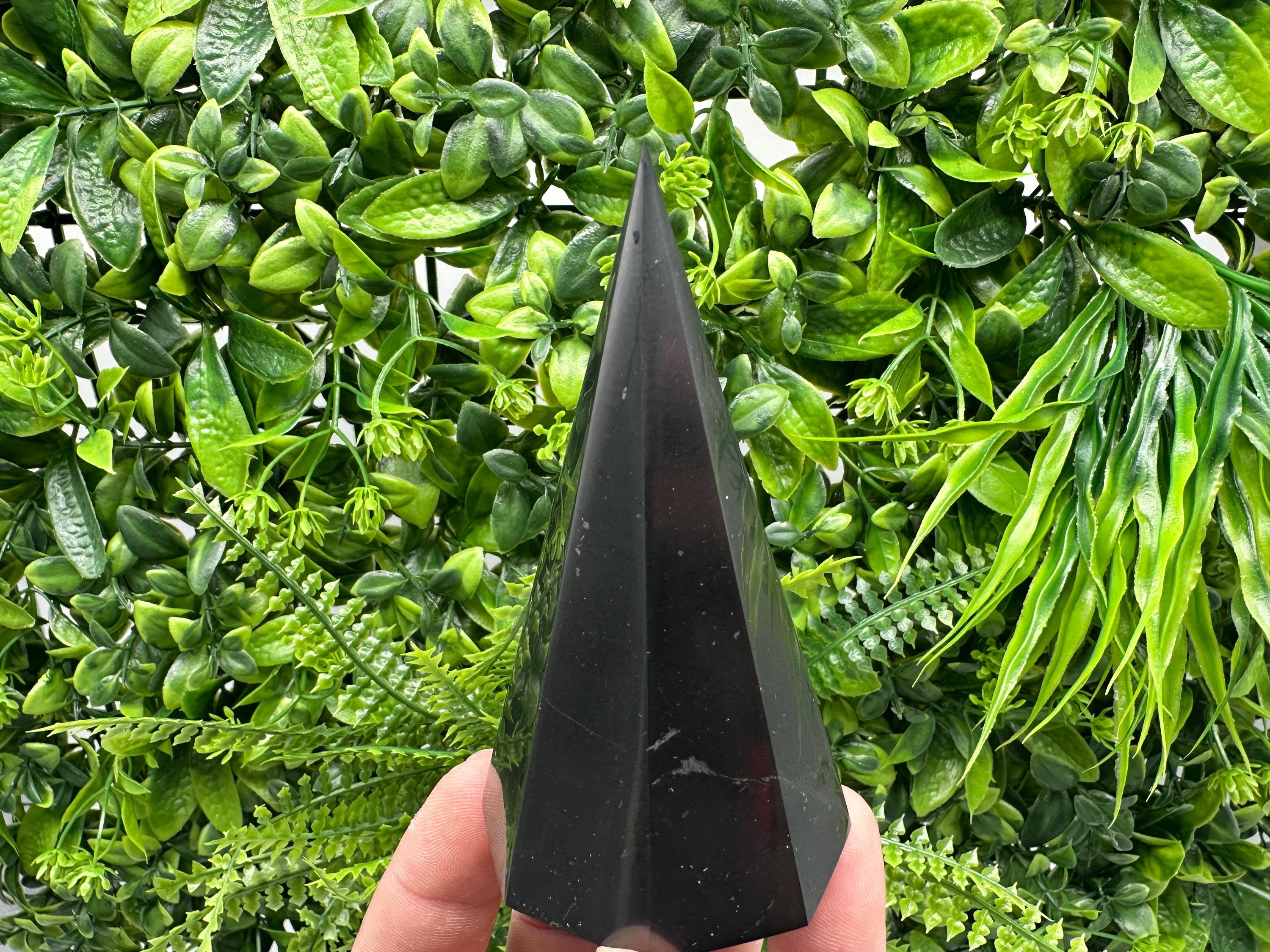 Shungite Pyramid Tower: EMF Protection, Healing Crystal (10cm)