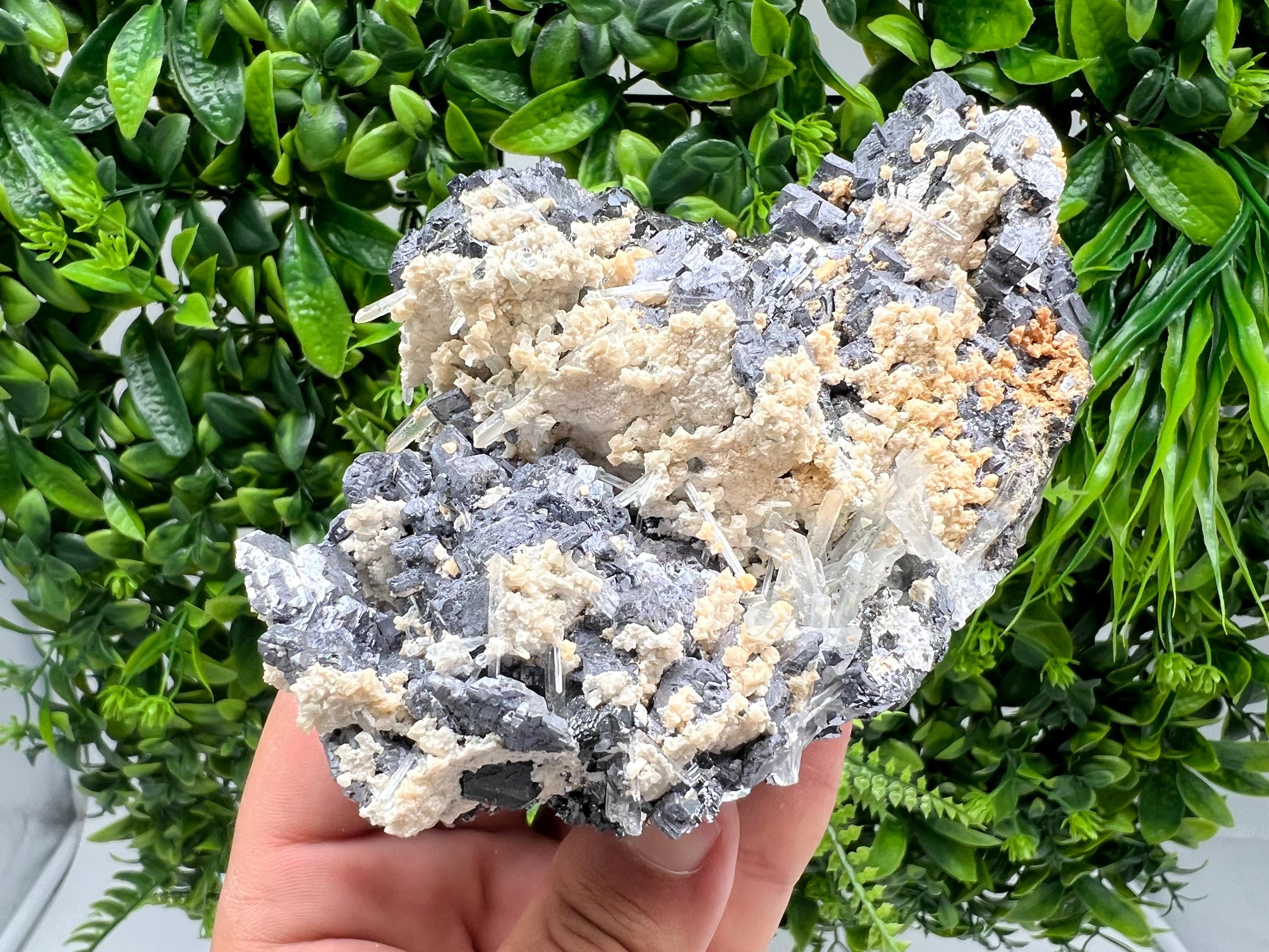 Amazing Galena spinel law on Quartz whit Siderite,from Krushev dol mine,Bulgaria,natural,collection mineral specimen,home decor crystal,souv