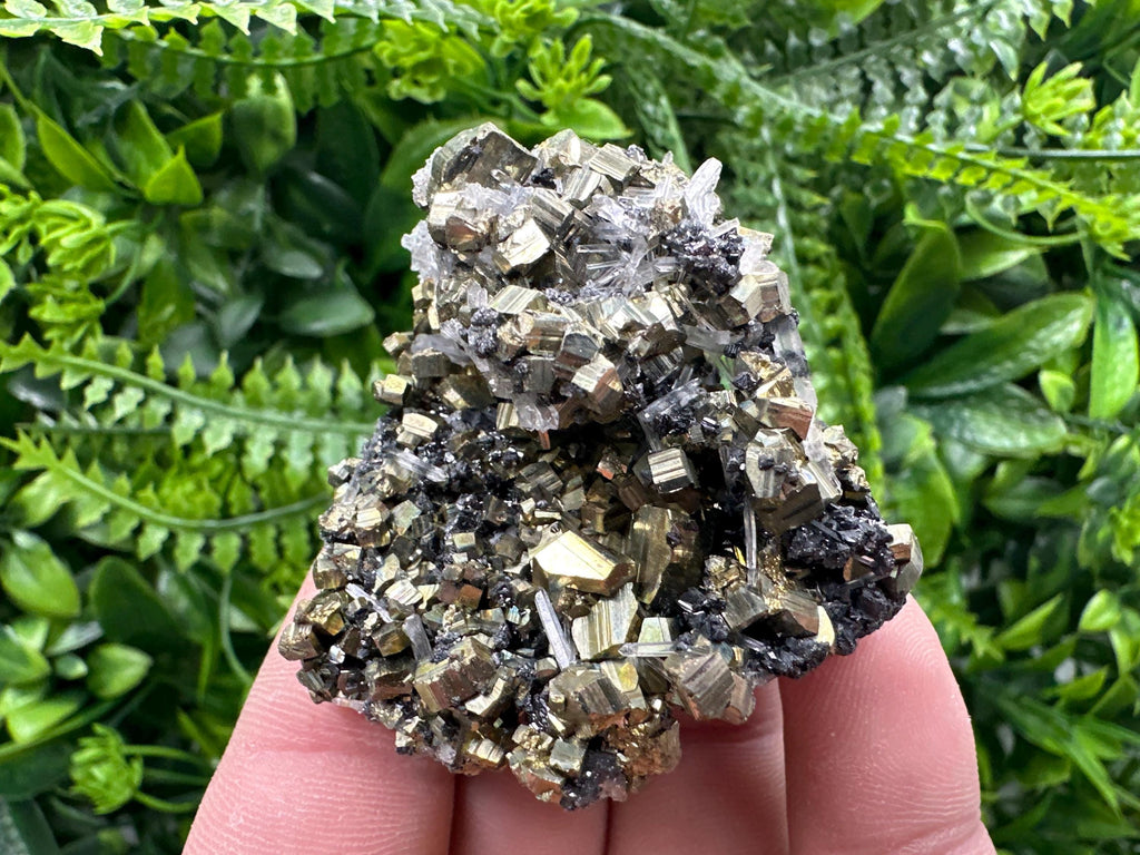 Rainbow Pyrite Cluster on Sphalerite Quartz, Bulgaria Mineral Specimen