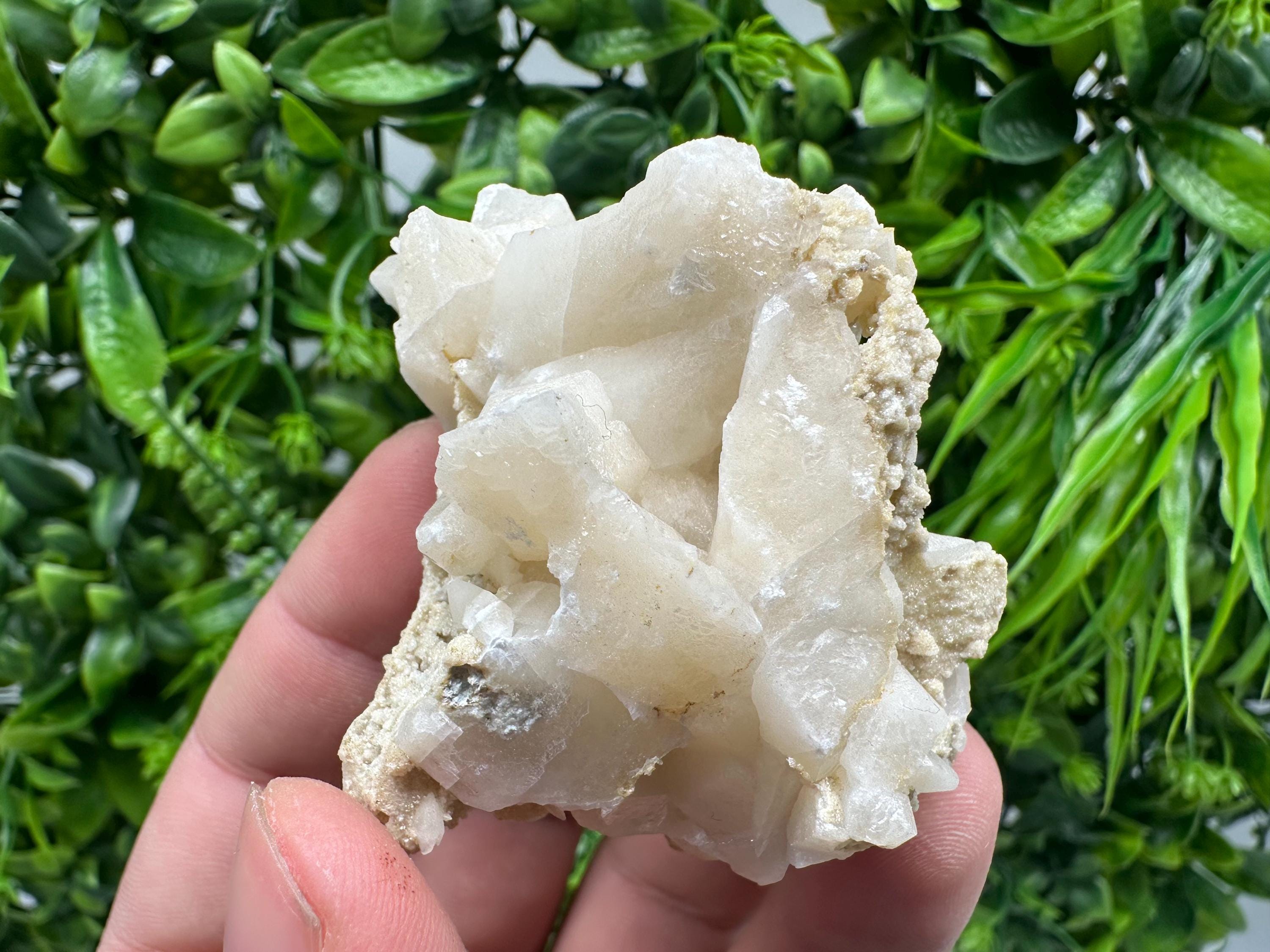 Calcite on Green Quartz: Djurcovo Mine, Bulgaria Crystal