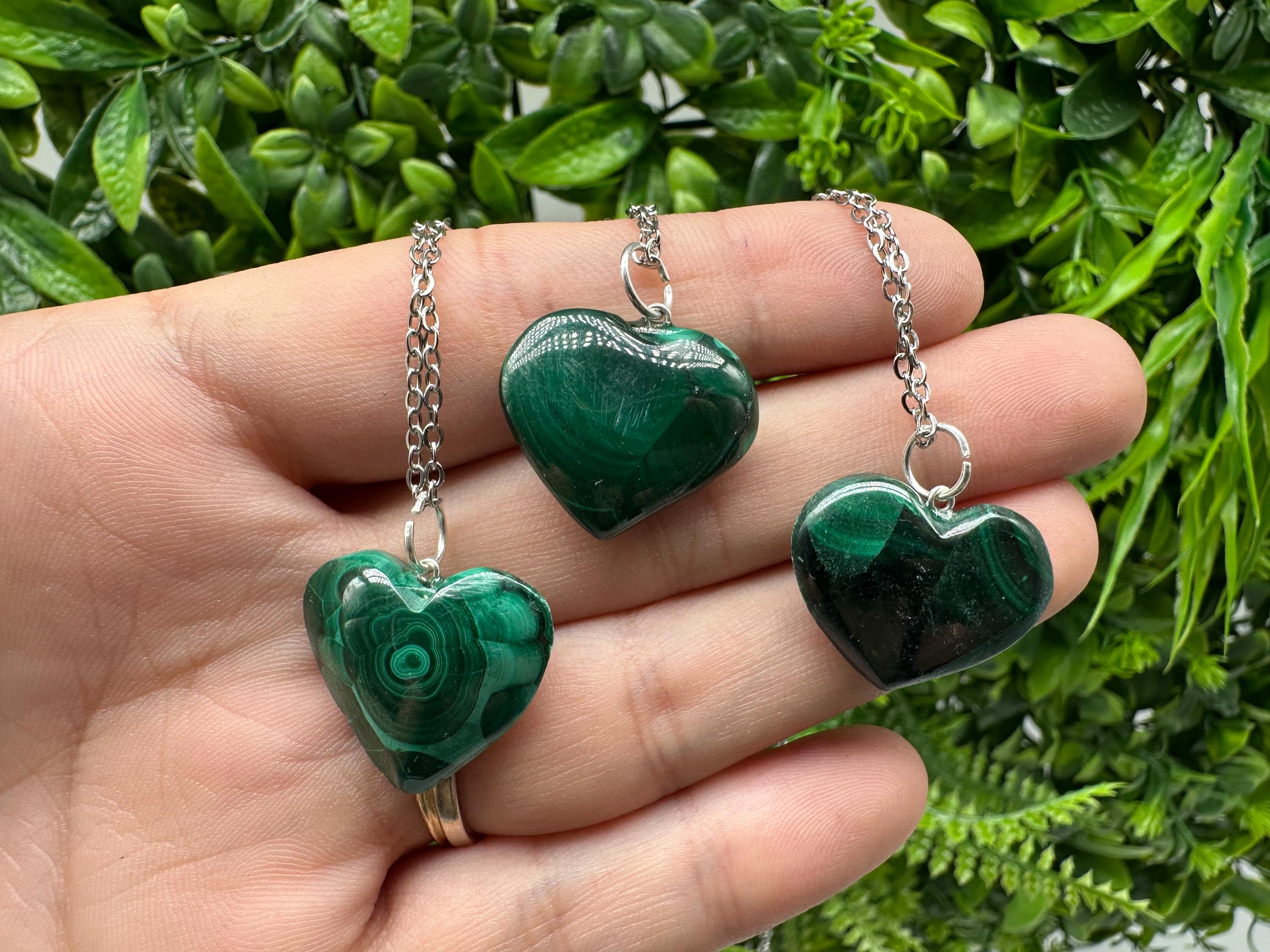 Natural Malachite Heart Bangle: Handmade Stretch Healing Reiki Jewelry