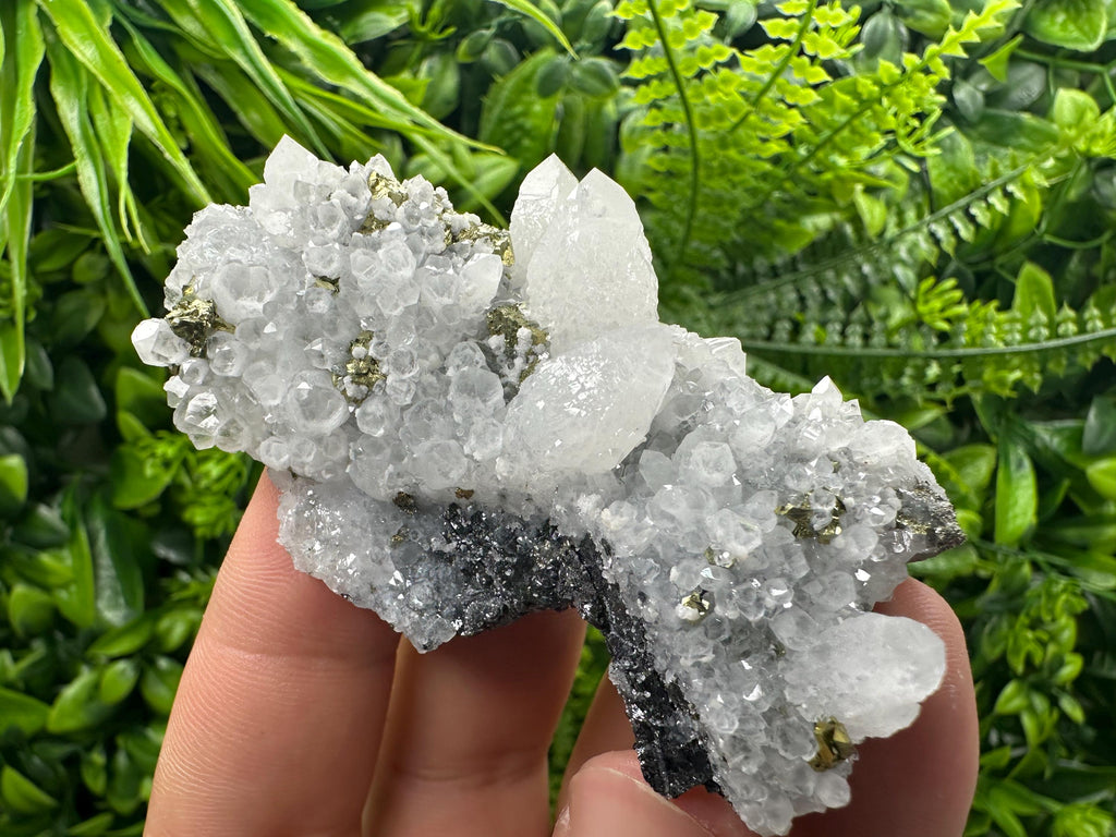 Chalcopyrite on Quartz Cluster, Krushev Dol Mine, Bulgaria, Mineral Specimen