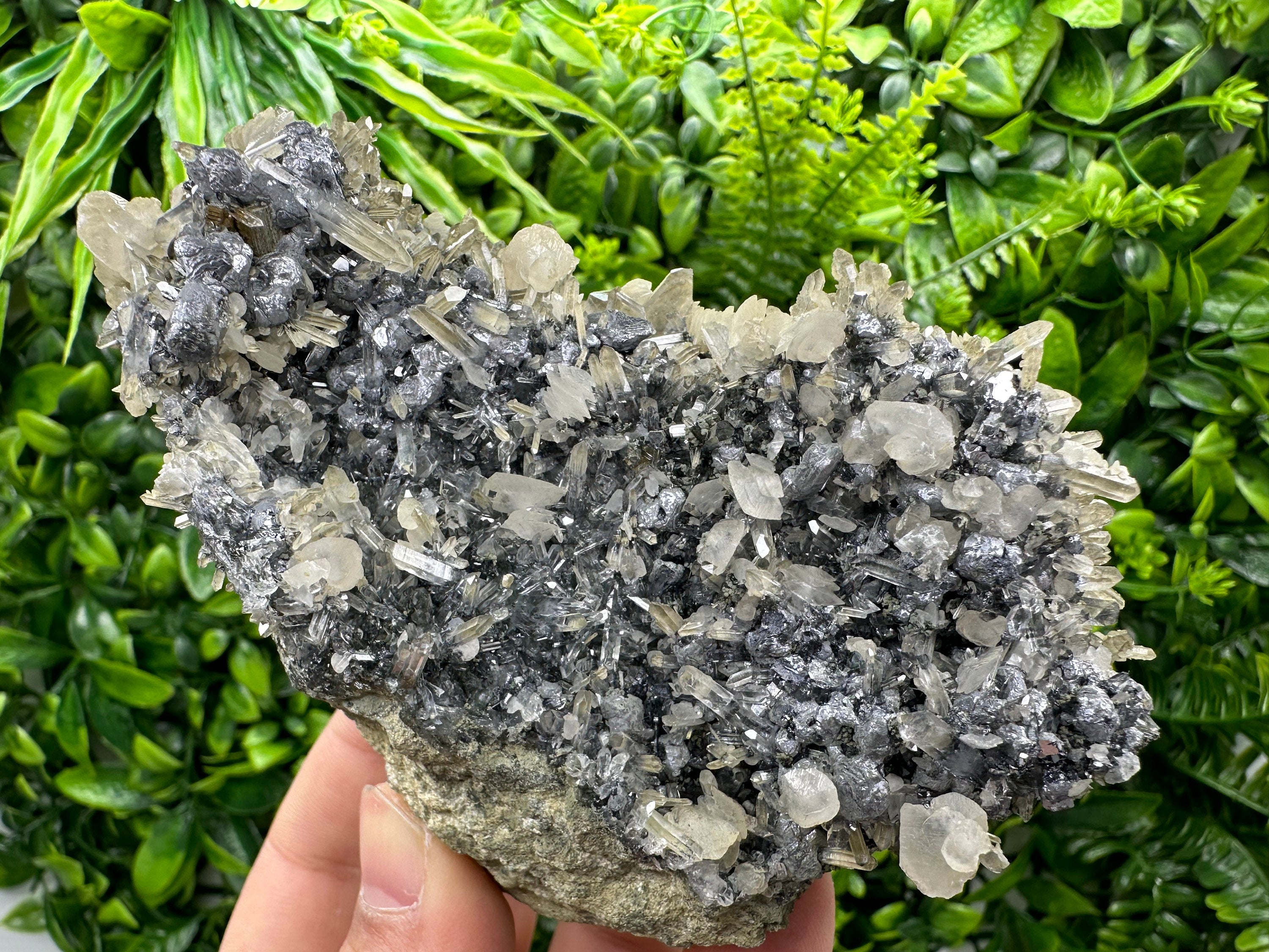 Calcite Quartz on Galena Mineral Specimen: Borieva Mine, Bulgaria