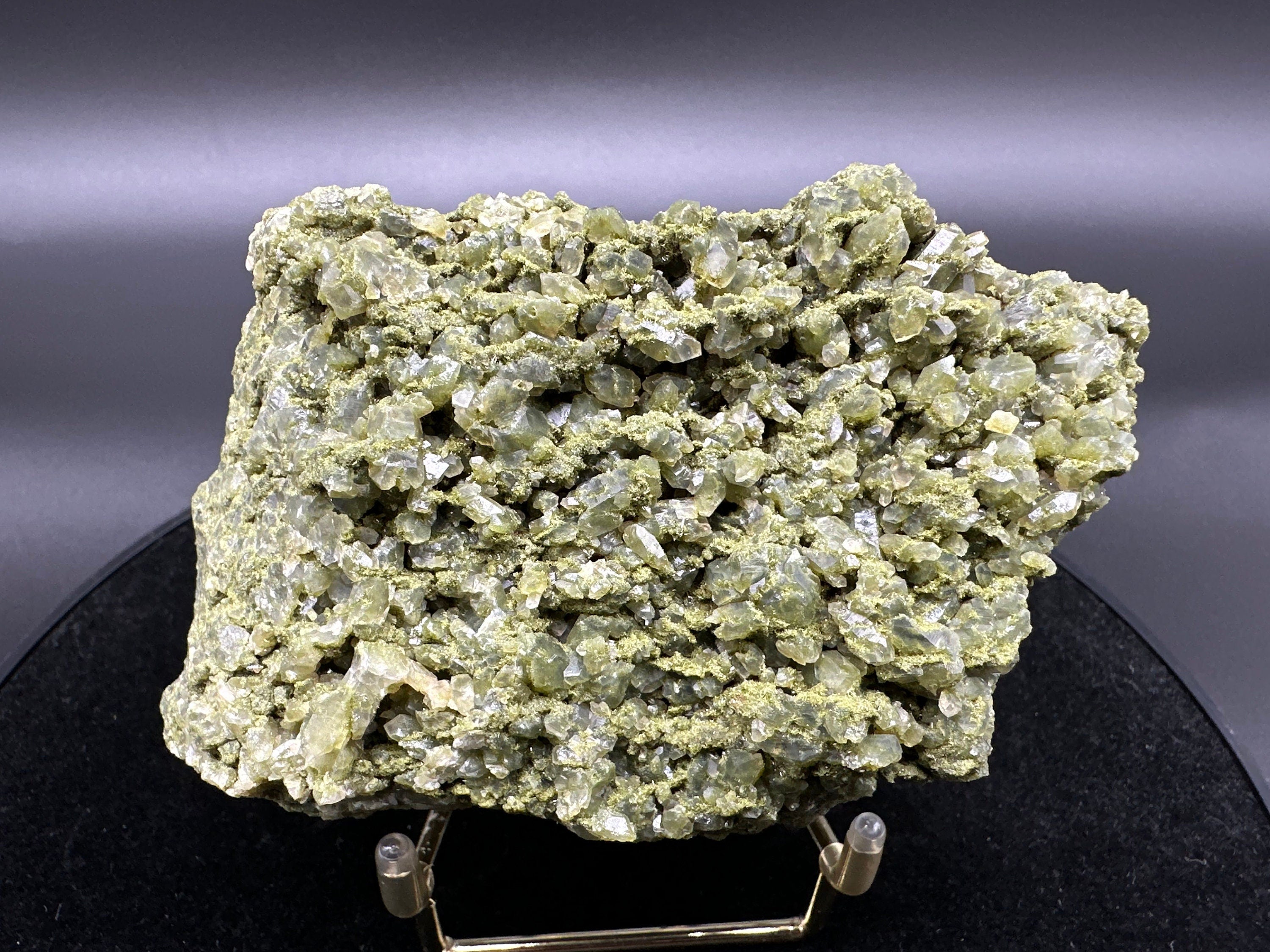 Rare Green Epidote with Quartz Crystals: Sparkly Rainbow Mineral Decor