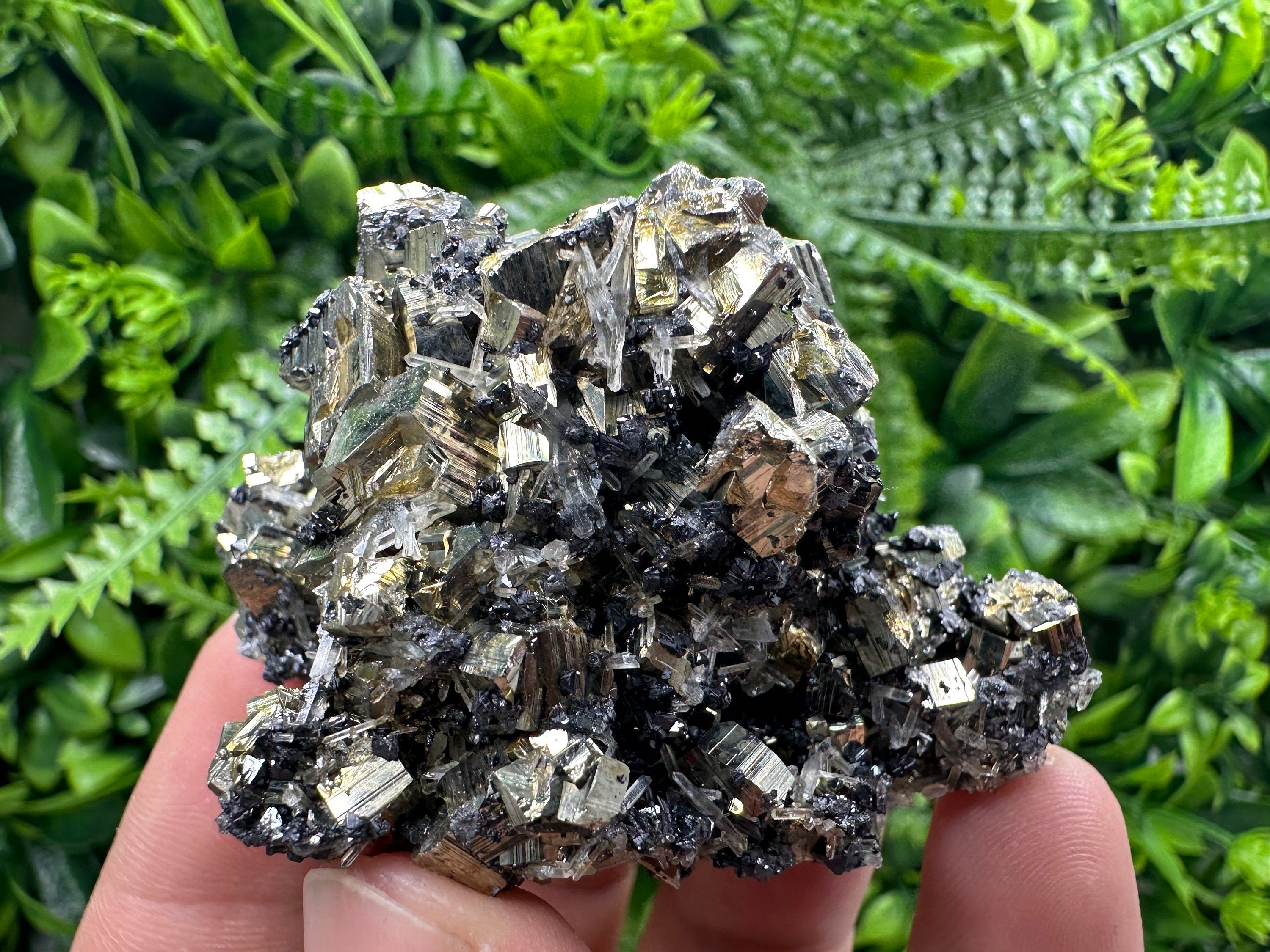 Rainbow Pyrite with Sphalerite and Quartz, Borieva Mine Mineral Specimen
