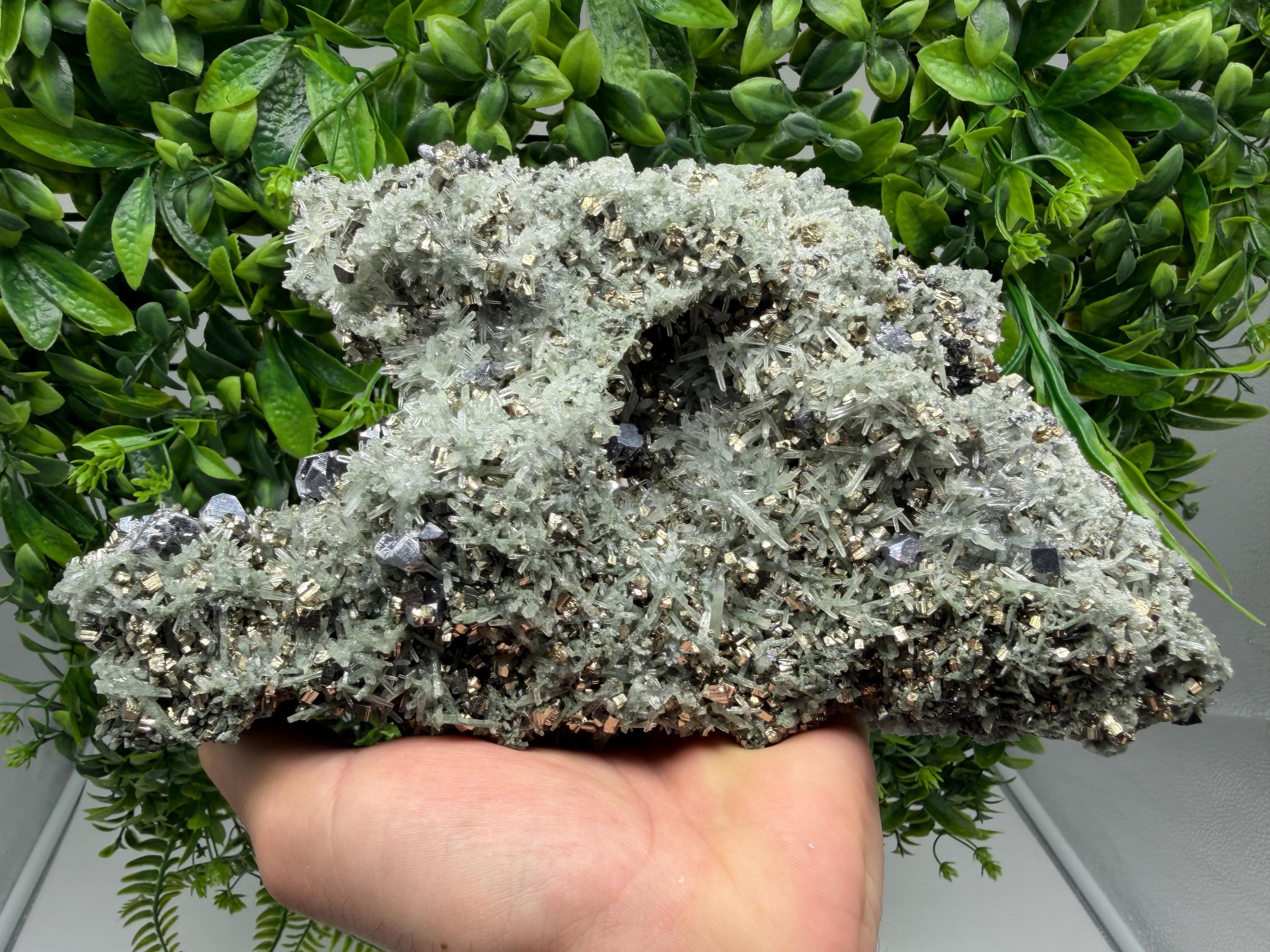 Galena on Green Quartz with Chlorite, Borieva Mine Mineral Specimen