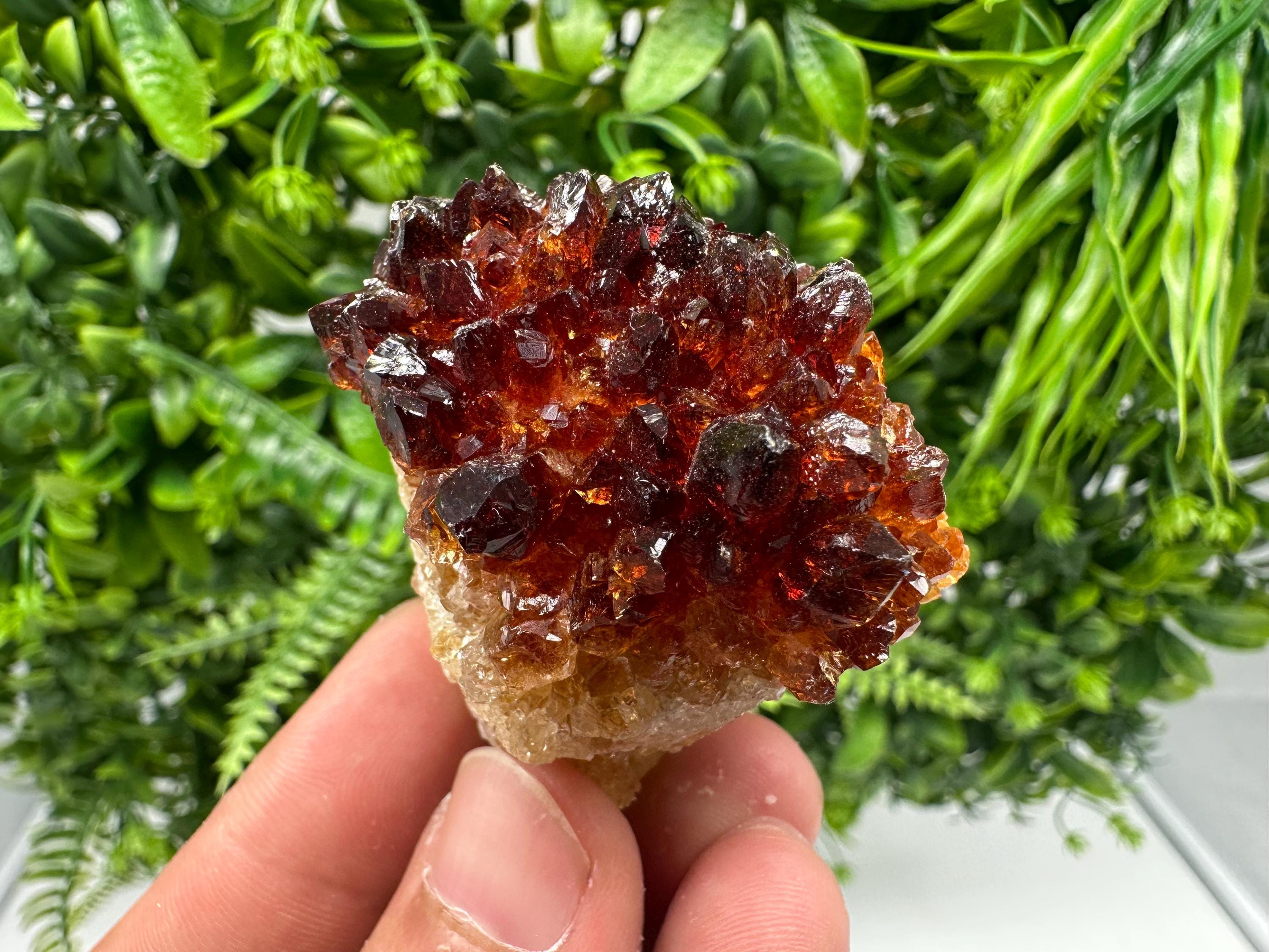 Citrine Crystal Cluster with Hematite Inclusions: Natural Phantom Mineral