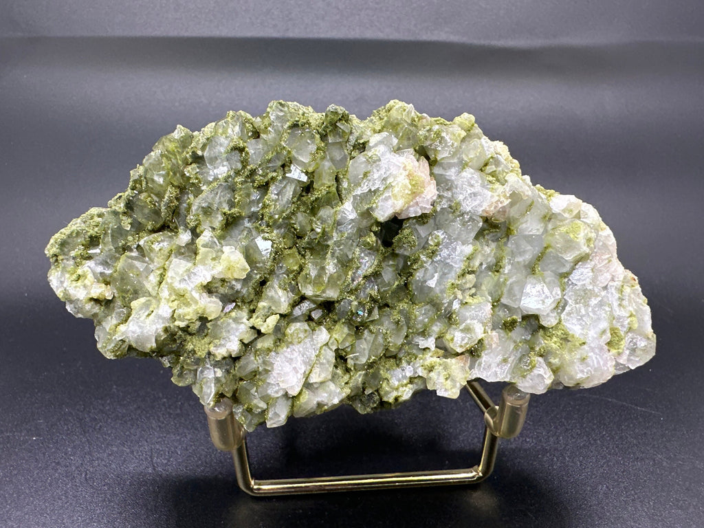 Rare Green Epidote with Quartz Crystals: Sparkly Rainbow Mineral Decor