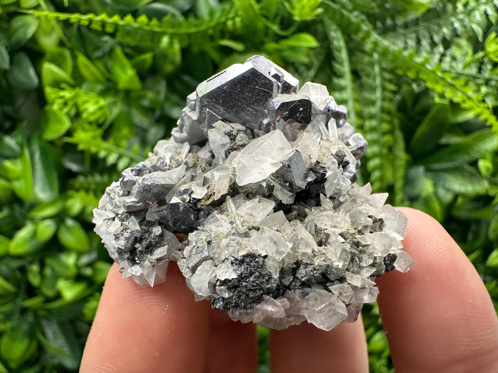 Galena Spinel Law on Quartz with Calcite, Bulgaria Mineral Specimen