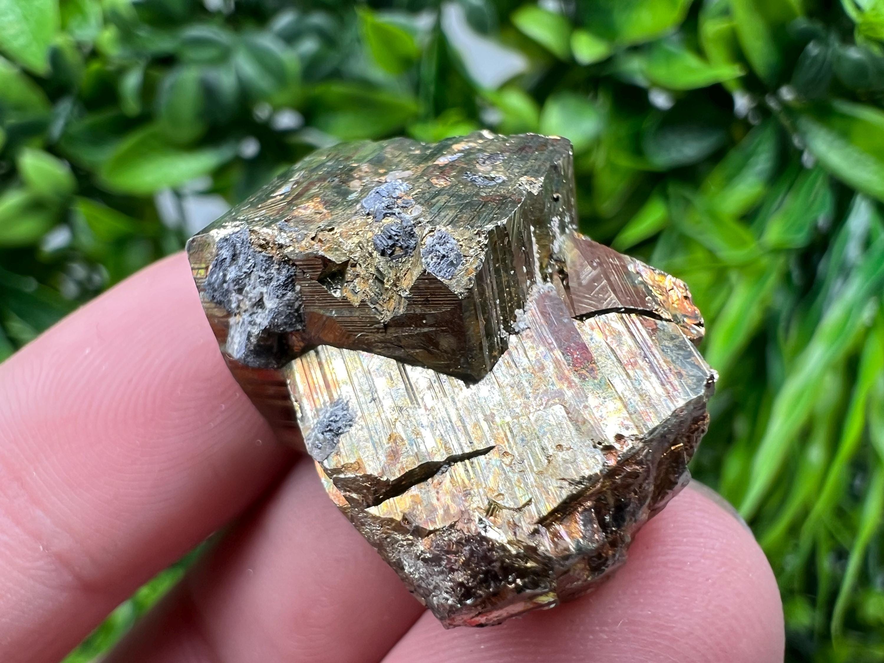 Rainbow Pyrite with Calcite, Natural Crystal Mineral Souvenir