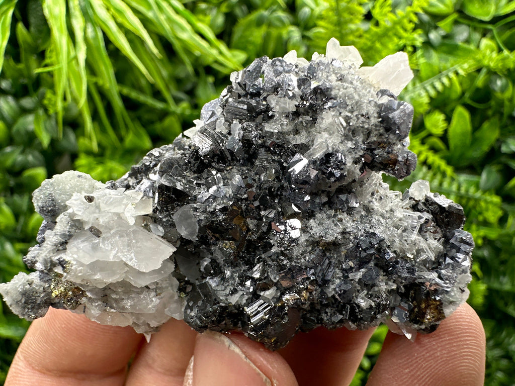 Shiny Galena, Sphalerite, Calcite on Quartz, Bulgaria Mineral Specimen
