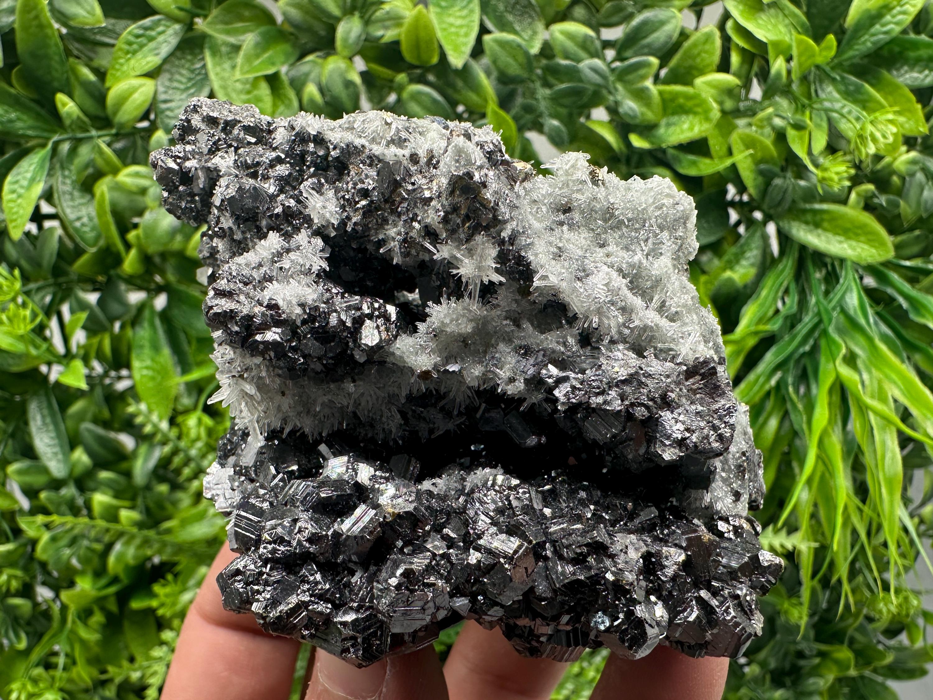 Sphalerite on Green Quartz, Borieva Mine Mineral Specimen