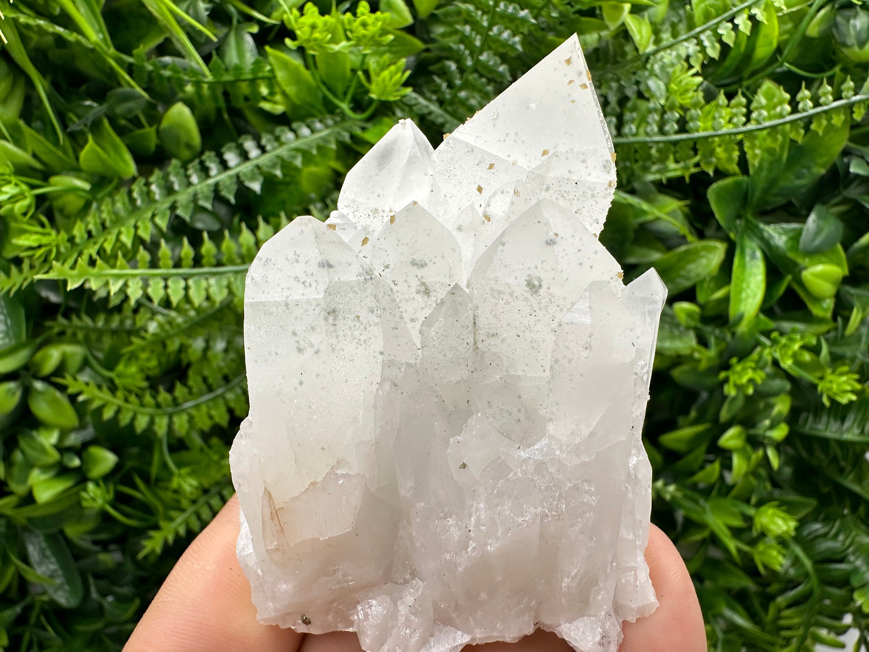 Quartz Cluster with Rhodochrosite and Chlorite Inclusions