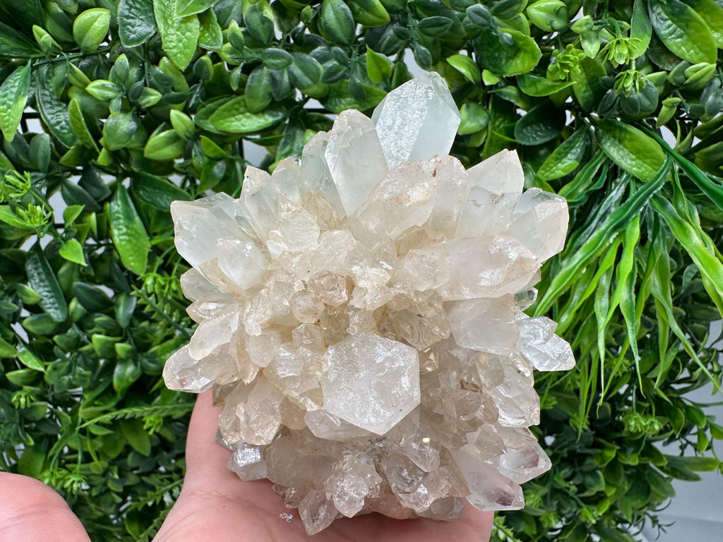 Large Green Epidote with Quartz Crystals: Sparkly Rainbow Stone Decor