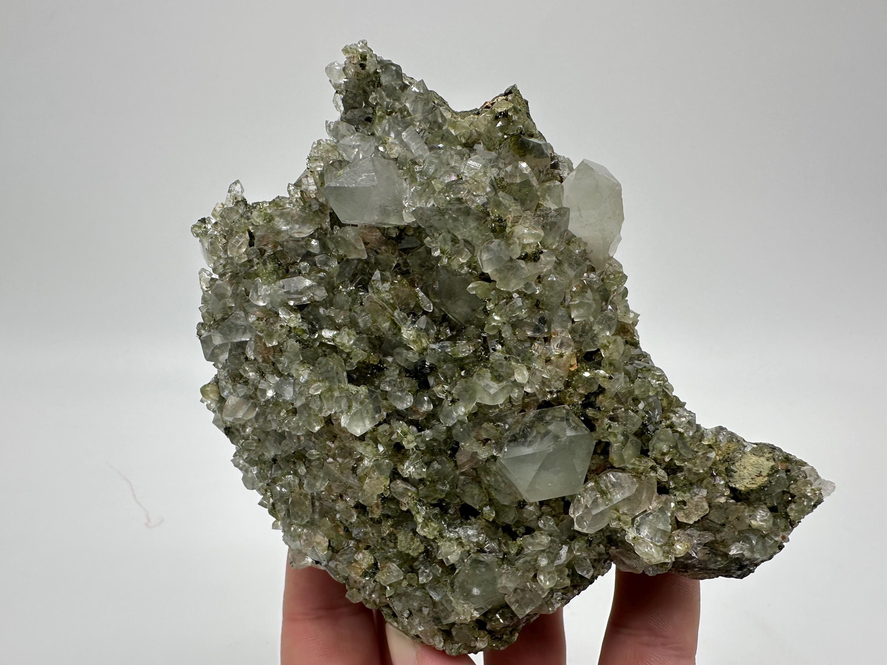 Sparkly Green Epidote with Quartz Crystals, Eastern Anatolian Mineral Specimen