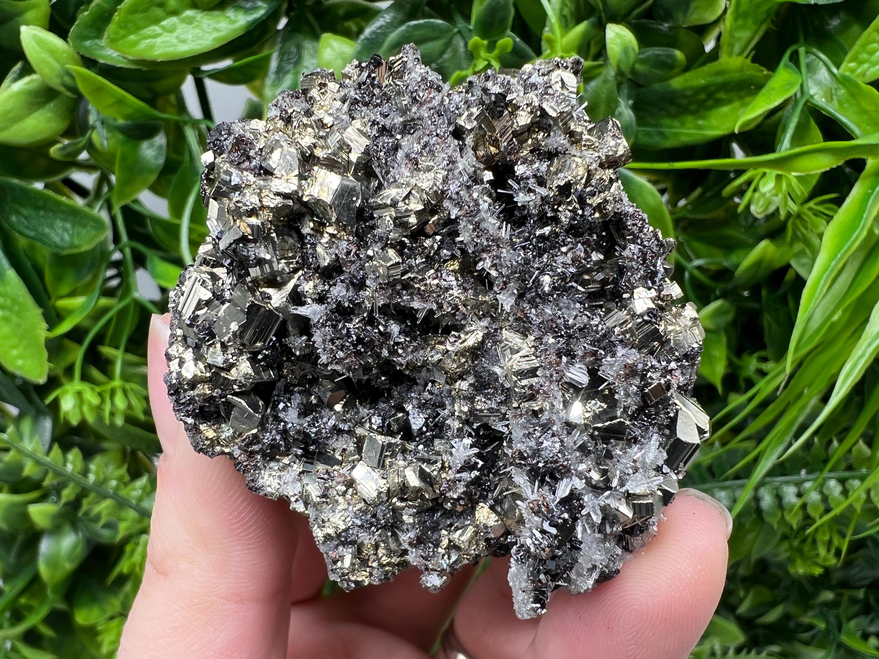 Pyrite on Sphalerite, Quartz Mineral Specimen, Bulgaria Home Decor Stone