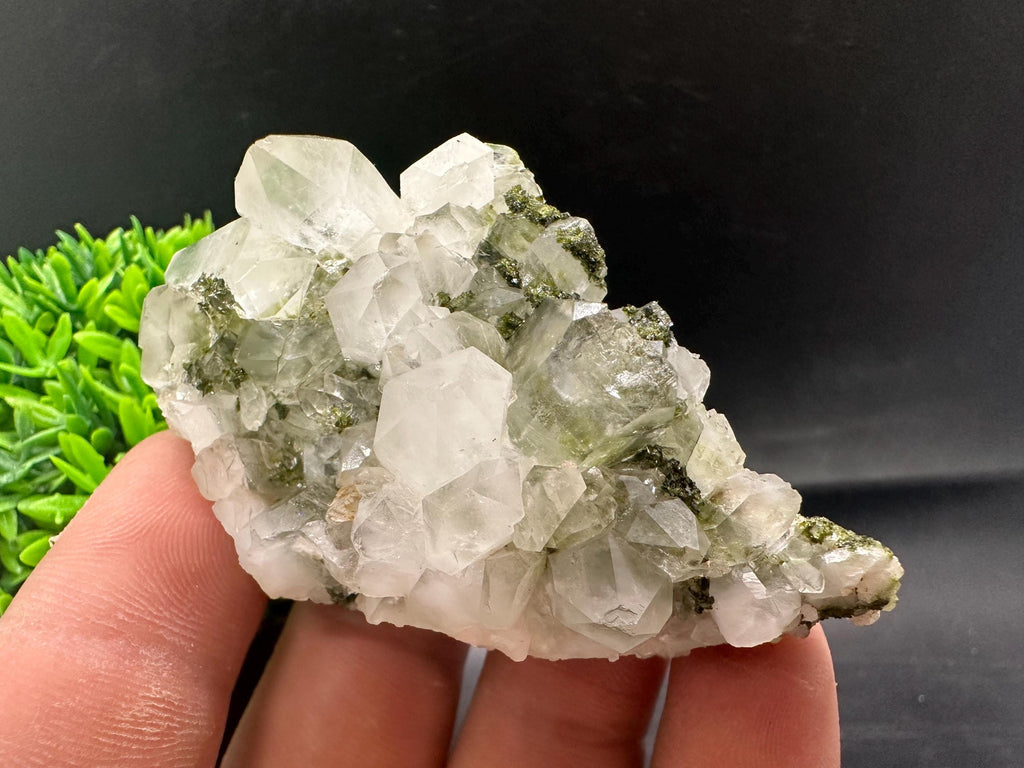 Rare Green Epidote with Quartz Crystals: Sparkly Rainbow Stone Decor