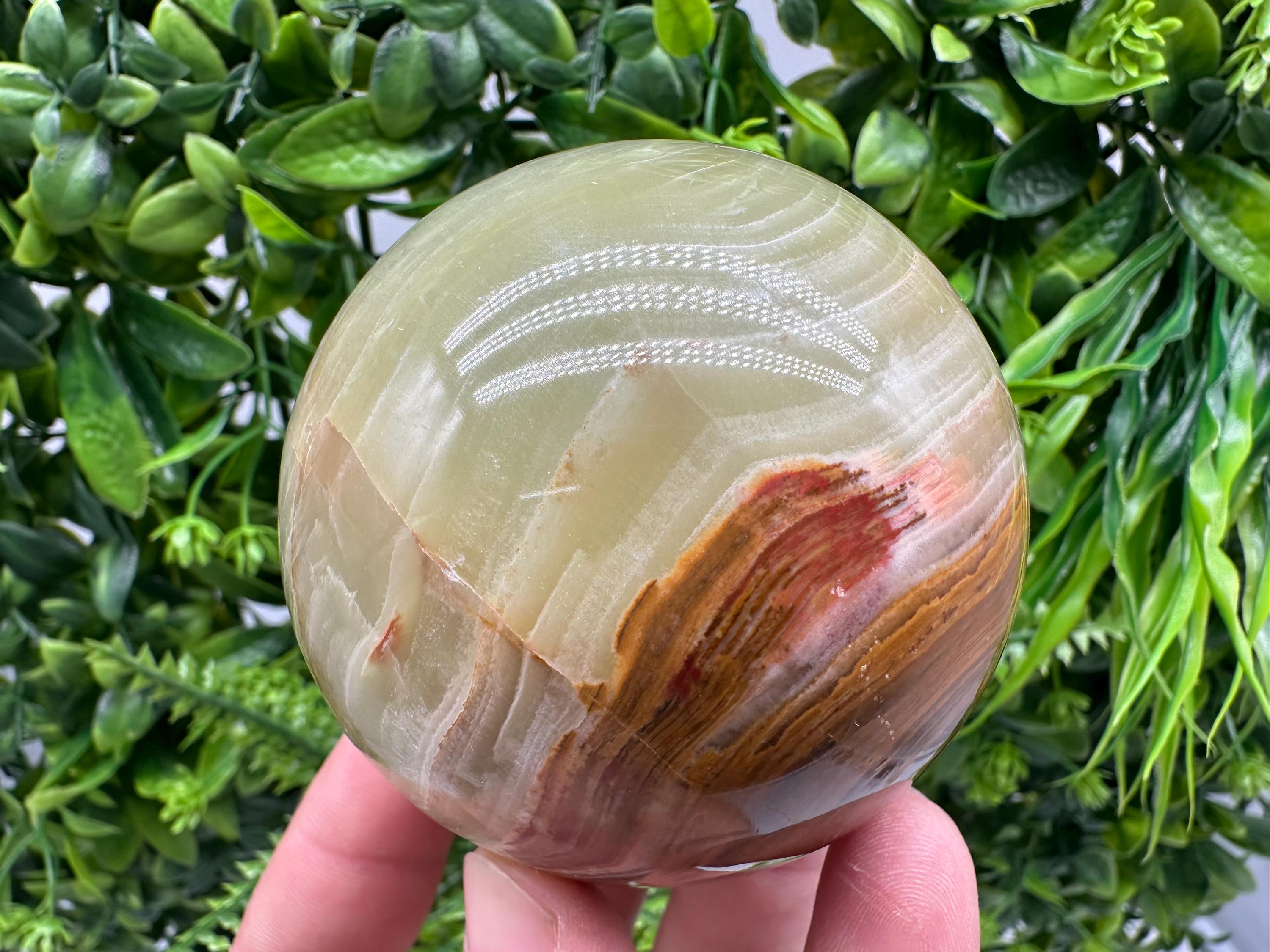 Green Onyx Crystal Sphere: Banded Calcite Healing Stone (5cm)