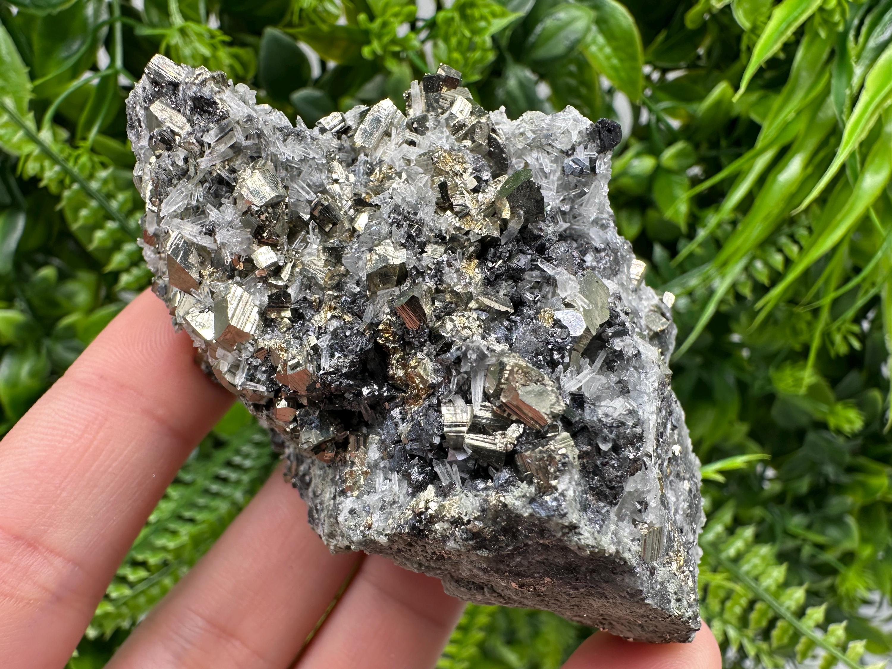 Pyrite on Green Quartz Specimen: Borieva Mine Mineral Decor