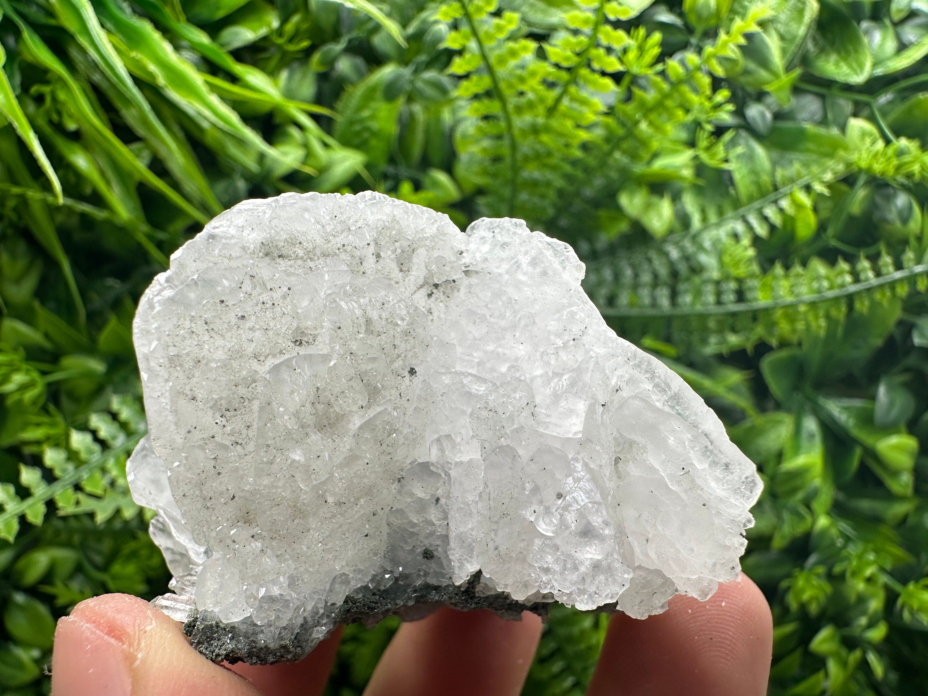 Calcite on Green Quartz: Djurcovo Mine, Bulgaria