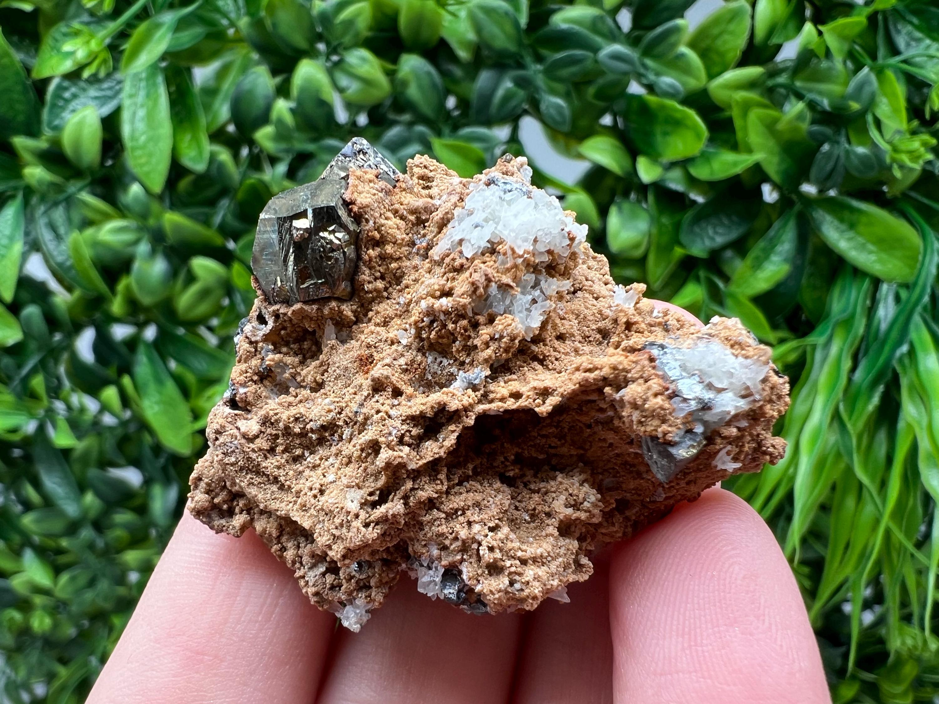 Rainbow Pyrite with Calcite: Natural Crystal Mineral Specimen, Borieva Bulgaria
