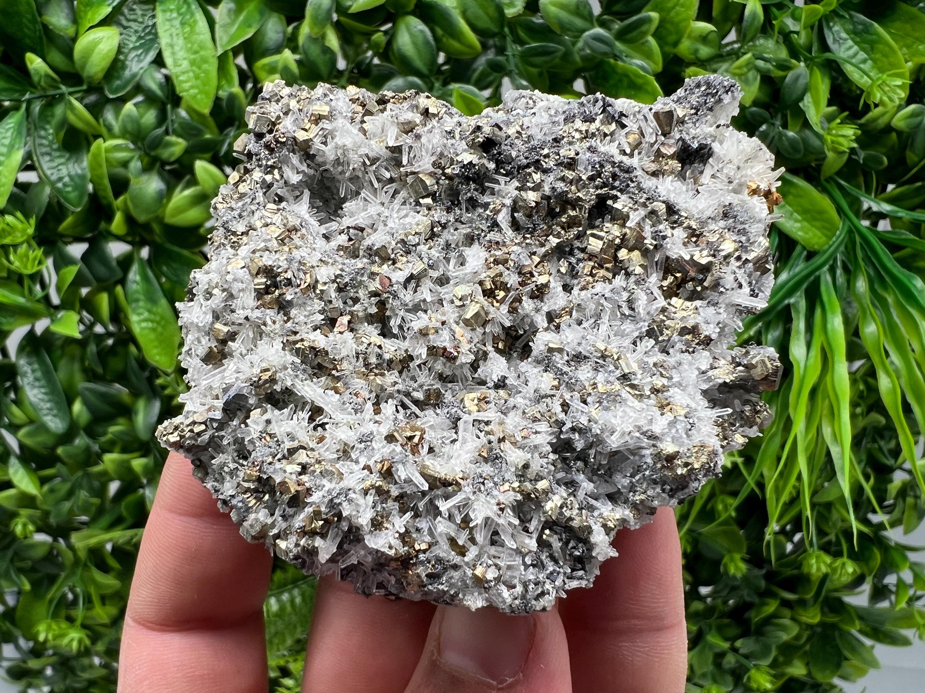 Rainbow Pyrite on Quartz with Oxide, Natural Bulgaria Crystal Souvenir