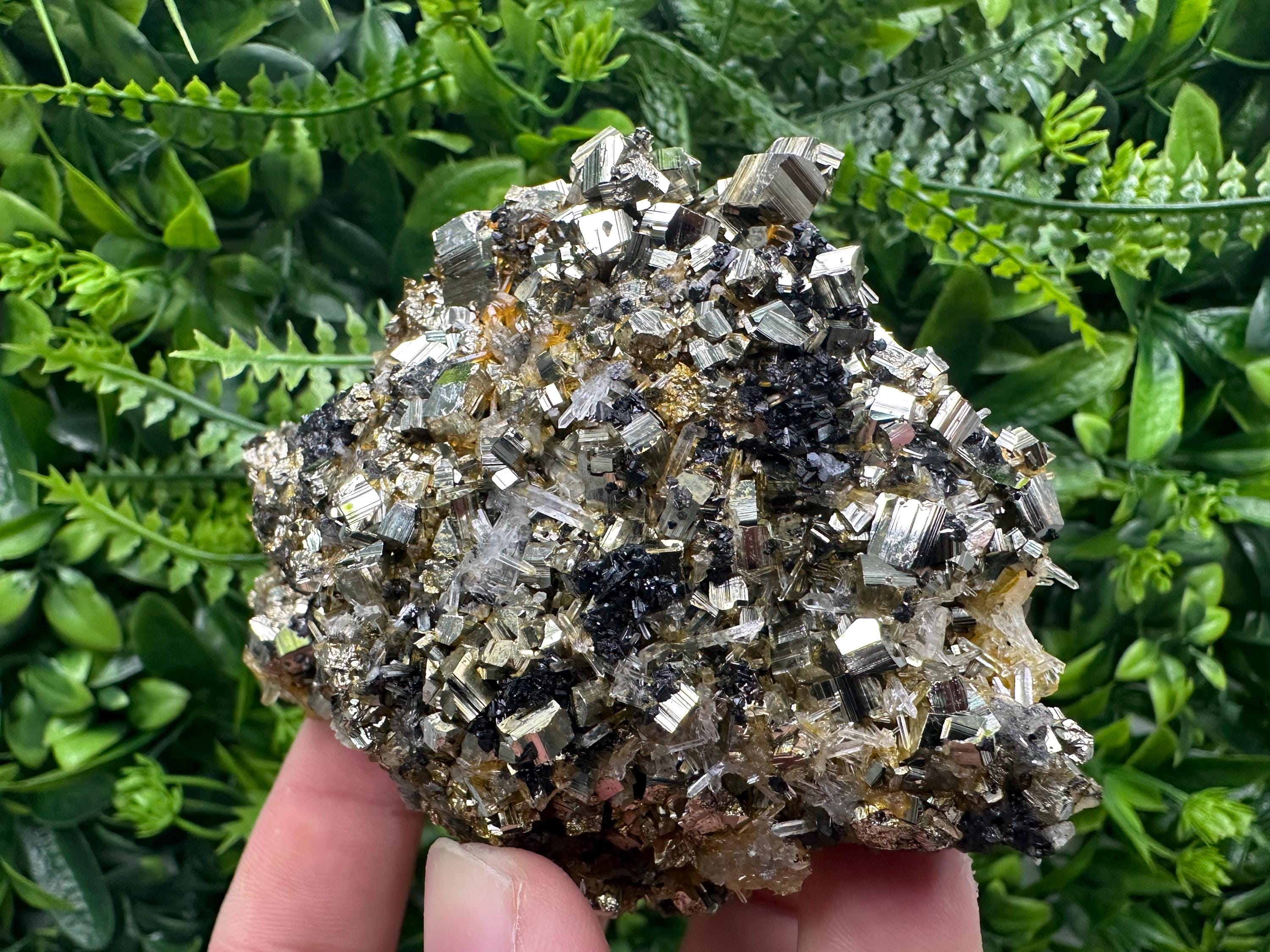 Rainbow Pyrite Cluster on Sphalerite Quartz, Borieva Mine Mineral Specimen