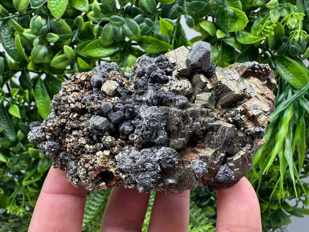 Rainbow Pyrite & Sphalerite on Quartz: Natural Crystal Home Decor