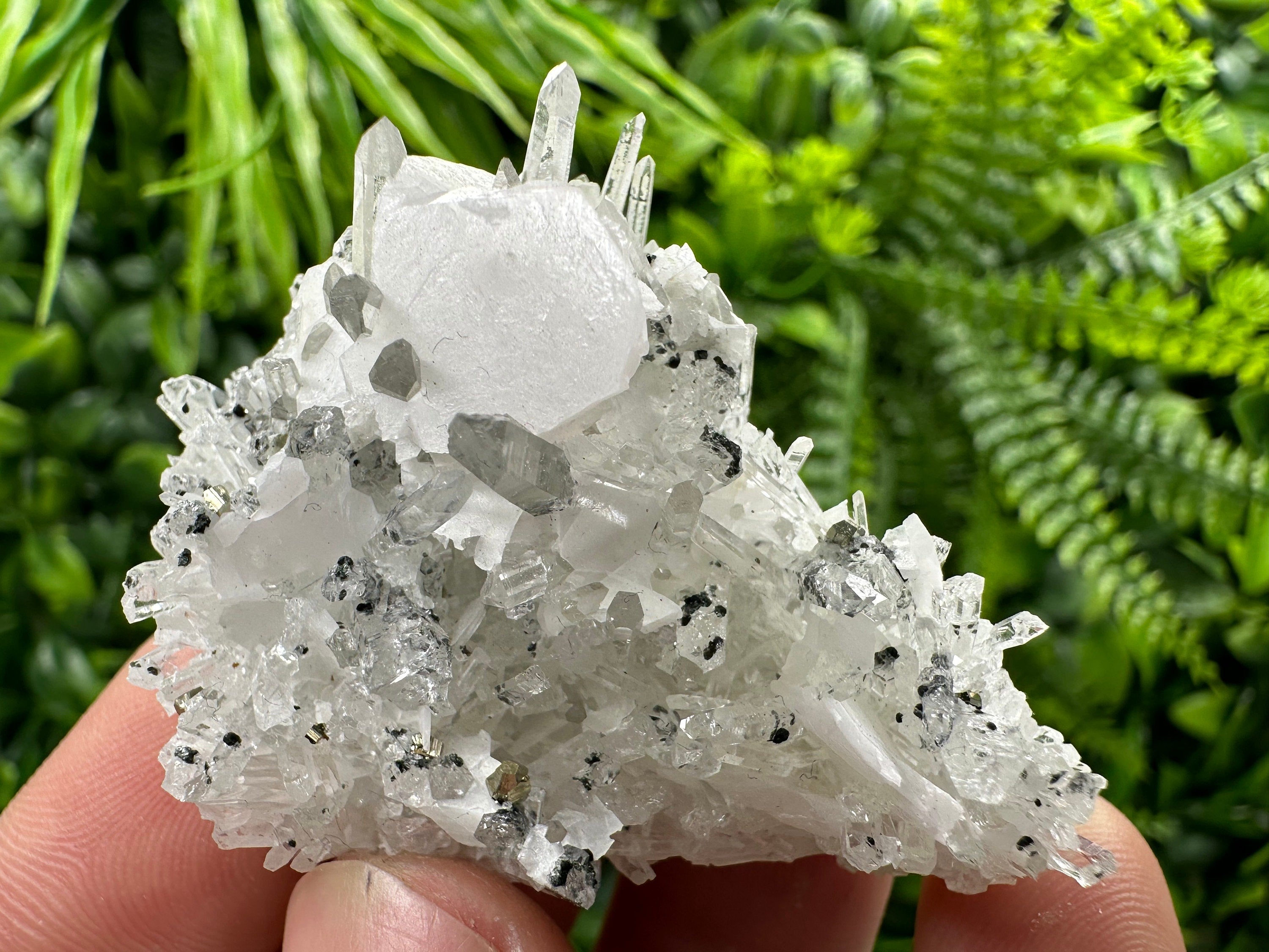 Calcite on Quartz Crystal: Borieva Mine, Bulgaria