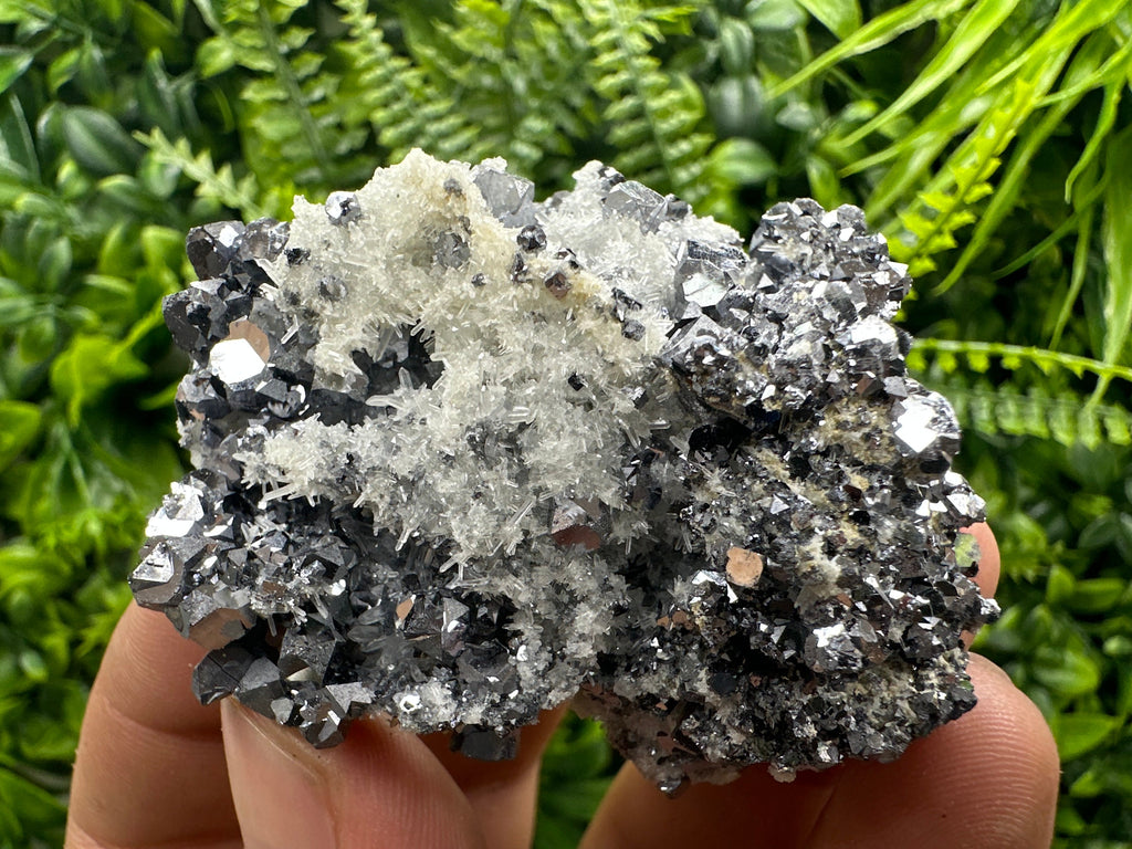 Shiny Galena on Quartz: Natural Crystal Mineral Decor