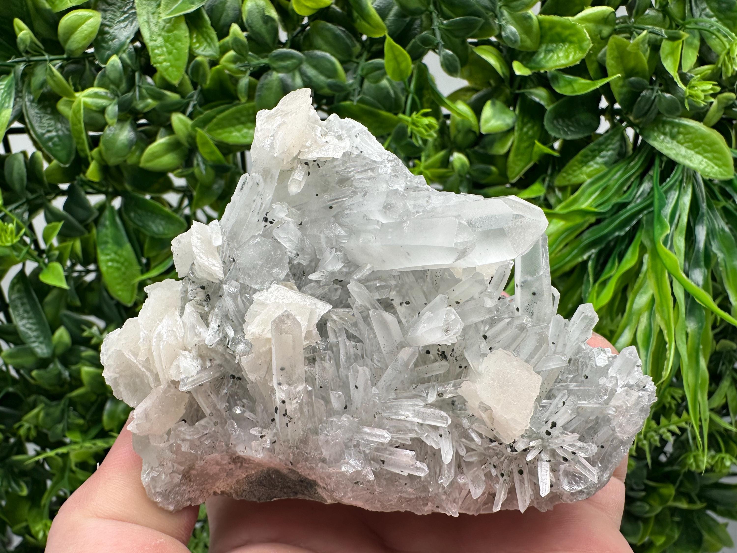 Calcite on Quartz Cluster, Borieva Mine Mineral Specimen
