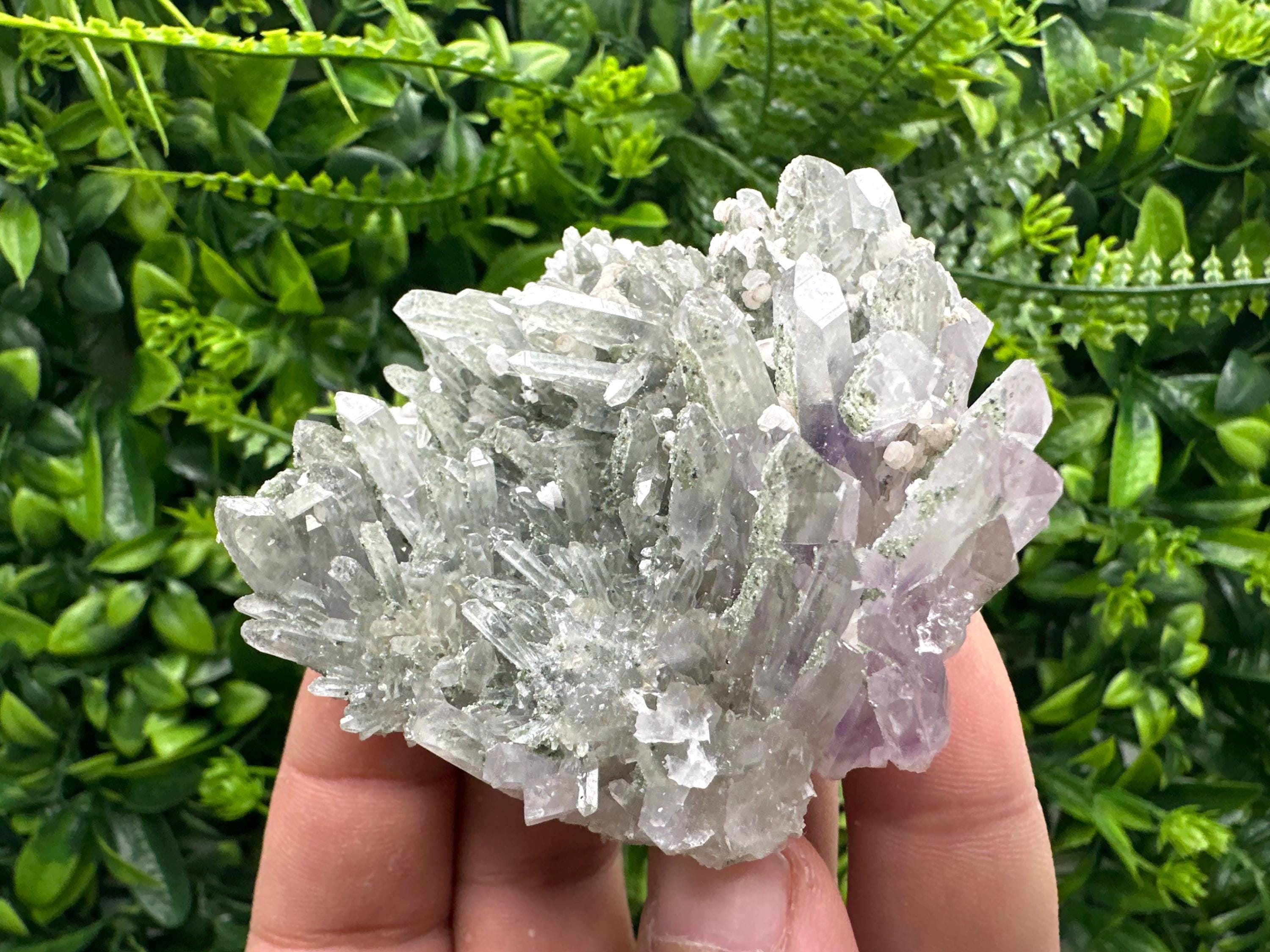 Amethyst Calcite Quartz Cluster, Chlorite Inclusions, Djurcovo Mineral Specimen