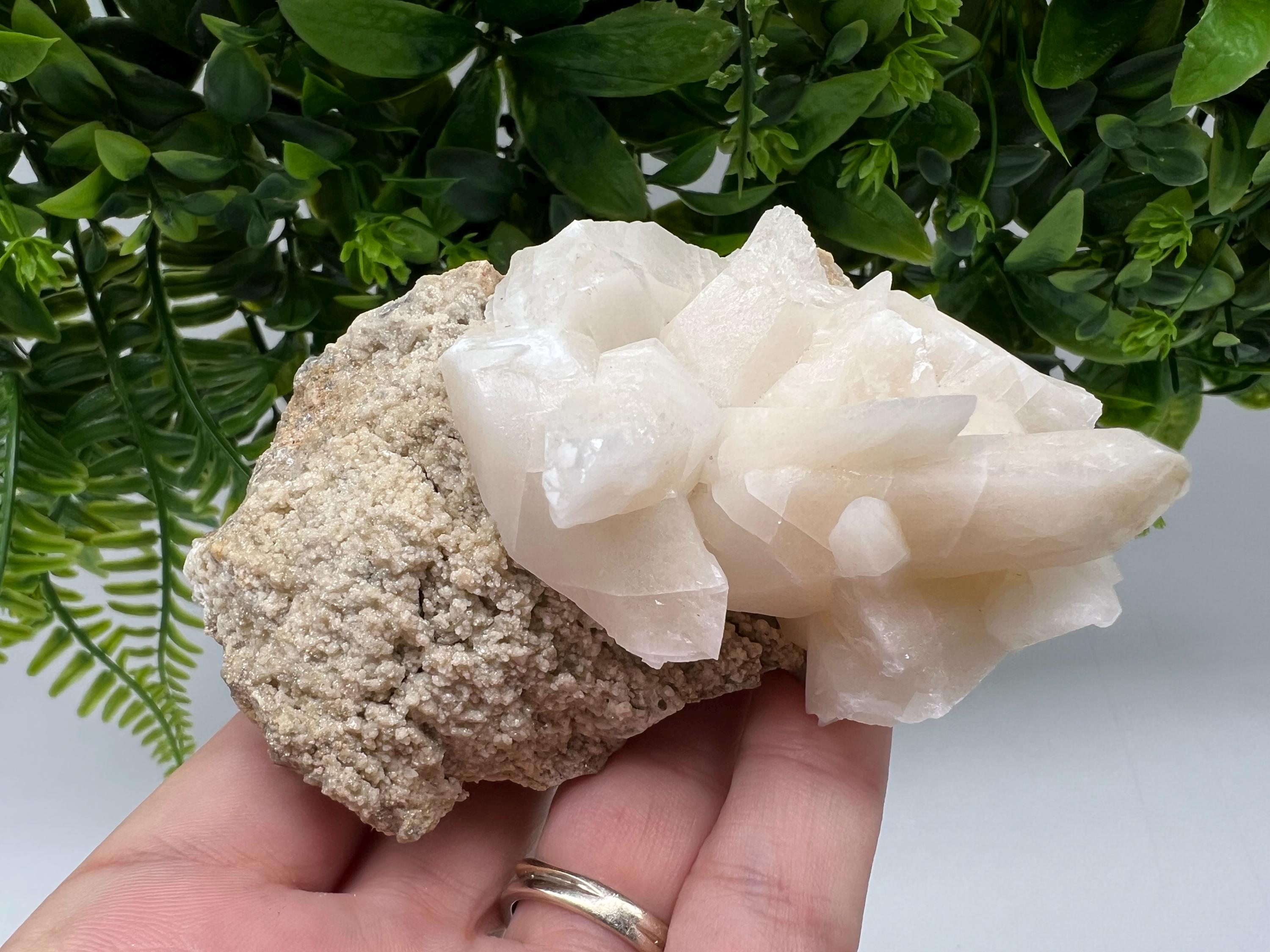 Calcite on Green Quartz: Djurcovo Mine, Bulgaria Healing Crystal