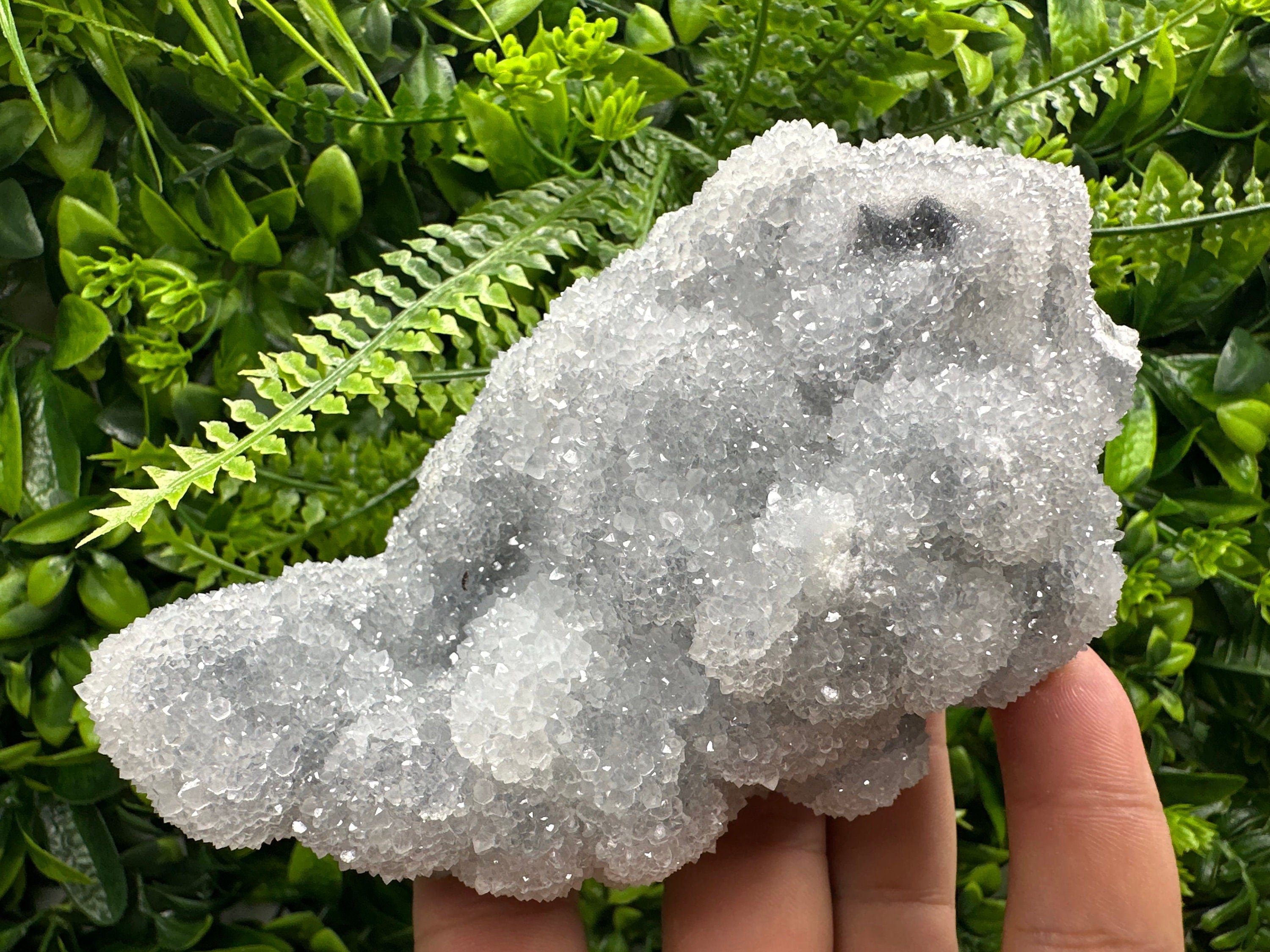 Blue Chalcedony Quartz Cluster, Chlorite Inclusions, Bulgaria Crystal Decor