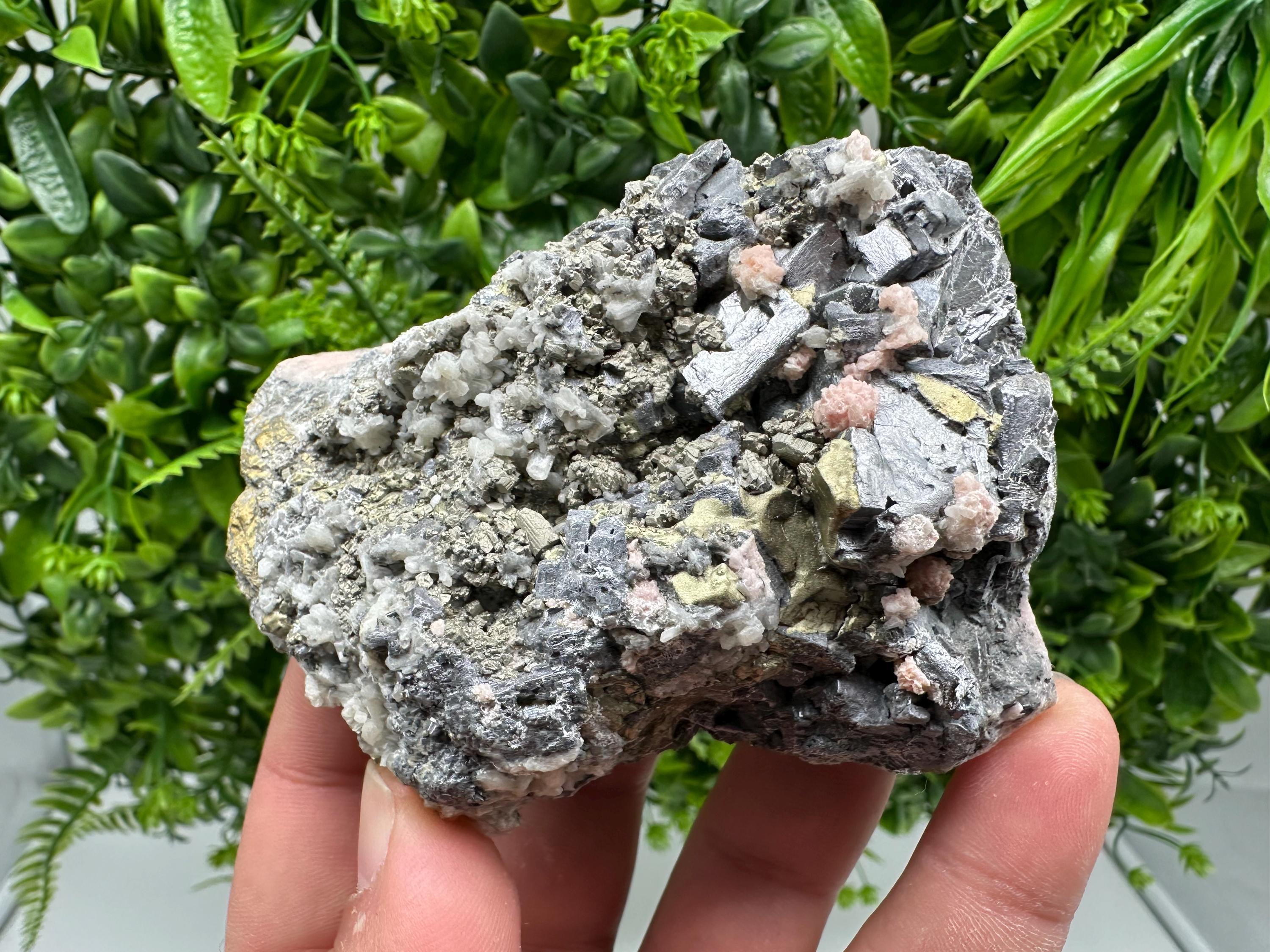 Stunning Rhodochrosite,on Galena,Chalcopyrite from Starnica mine,Davidcovo,Bulgaria,Natural,collection mineral specimen,home decor stone