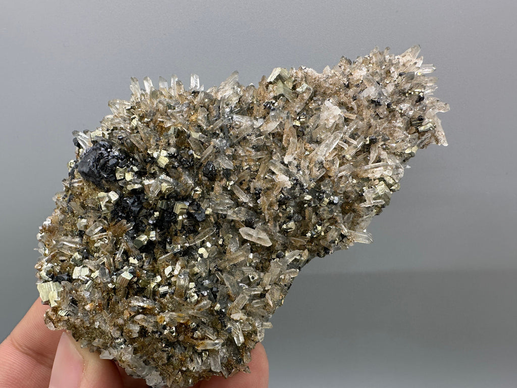 Sphalerite Pyrite on Quartz with Iron Oxide, Bulgaria Mineral Specimen