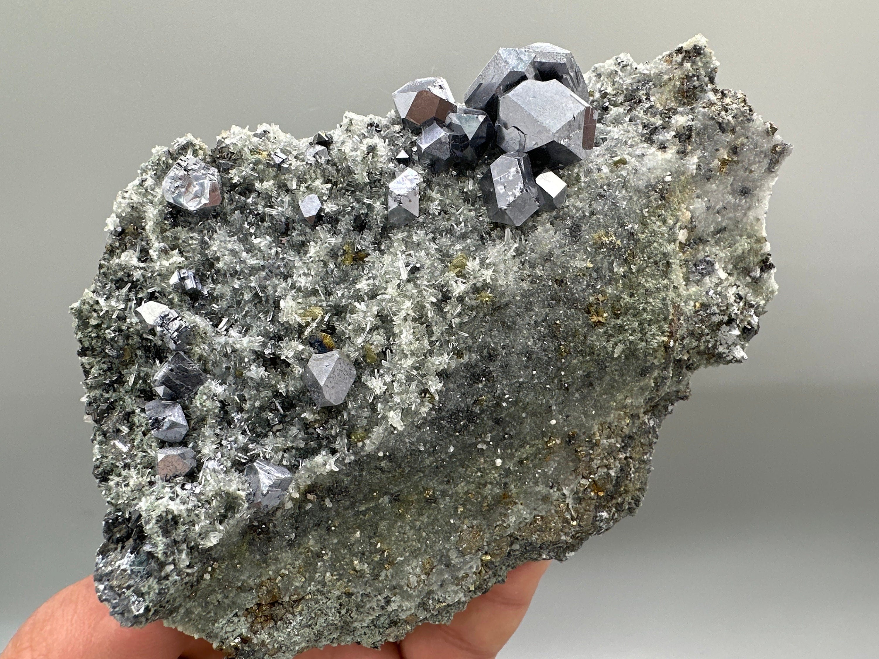 Galena Chalcopyrite on Quartz with Chlorite Matrix: Borieva Mine Mineral Decor