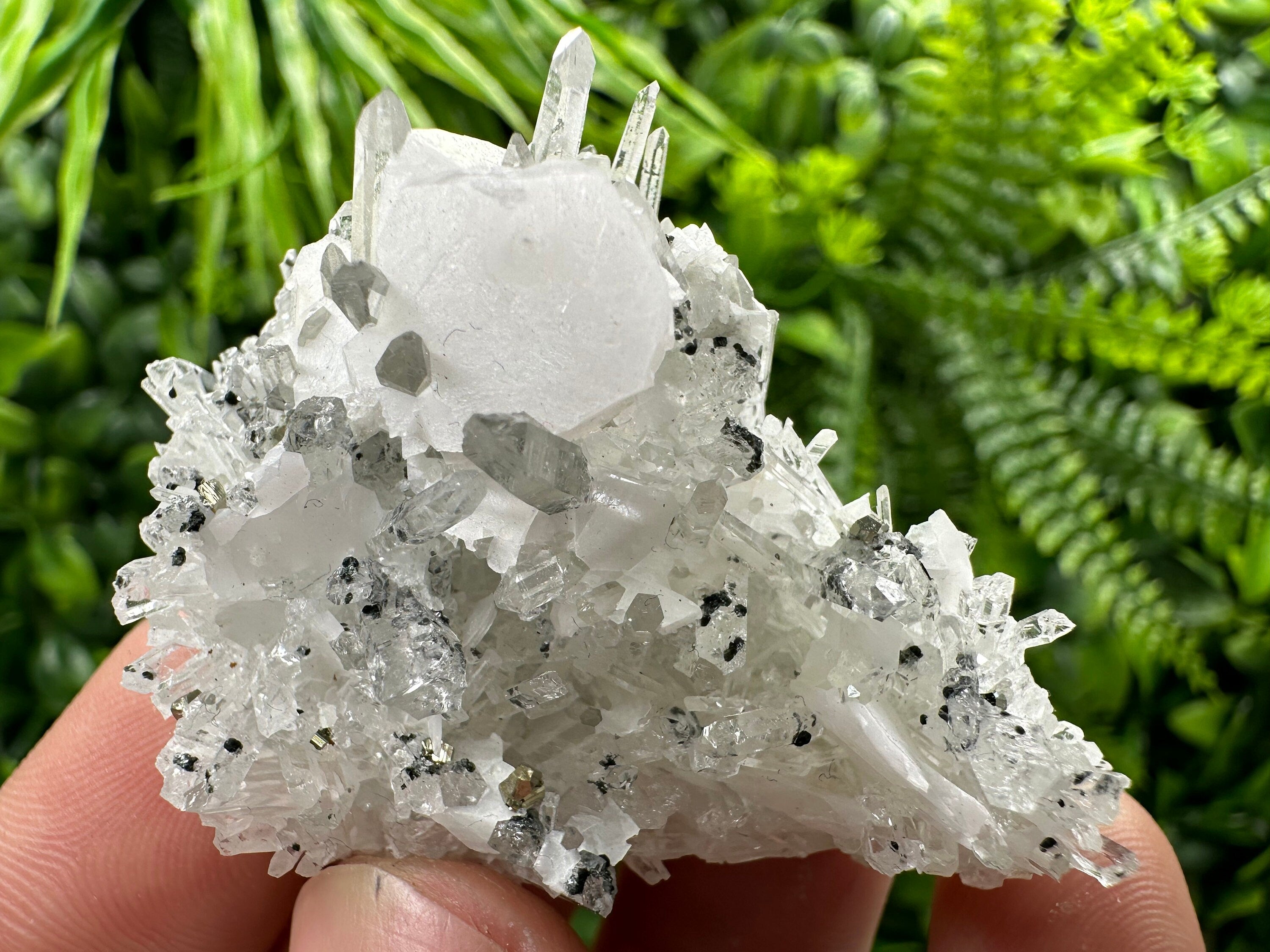 Calcite on Quartz Crystal: Borieva Mine, Bulgaria